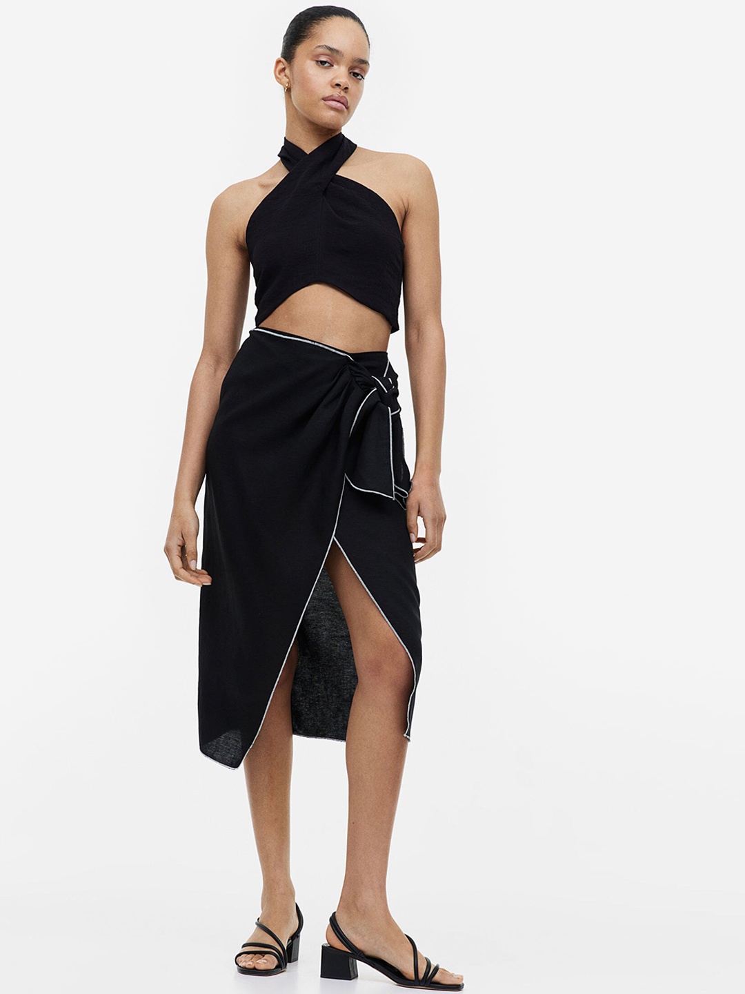 

H&M Women Wrapover Midi Skirt, Black