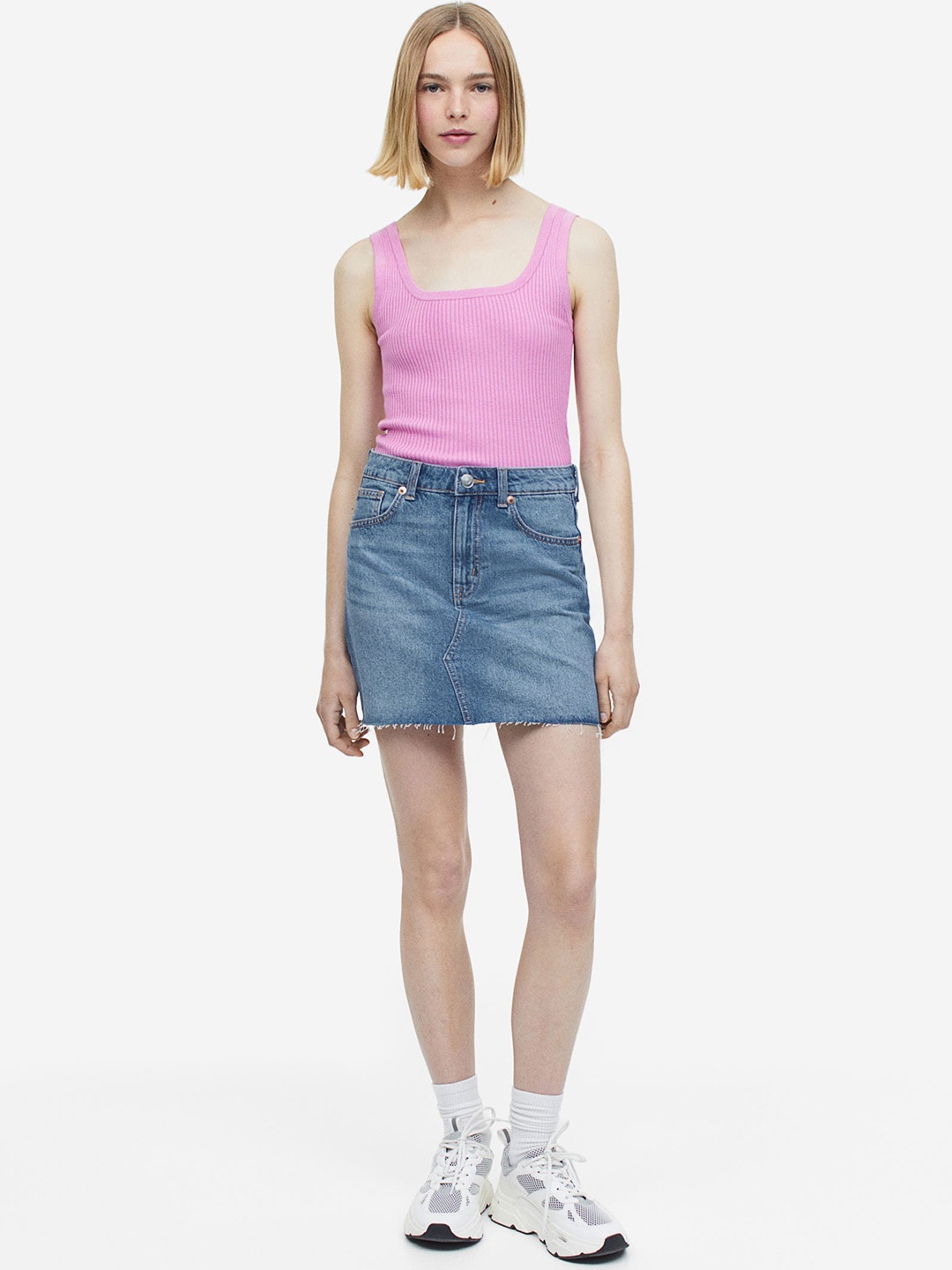 

H&M Women Pure Cotton Denim Mini Skirt, Blue