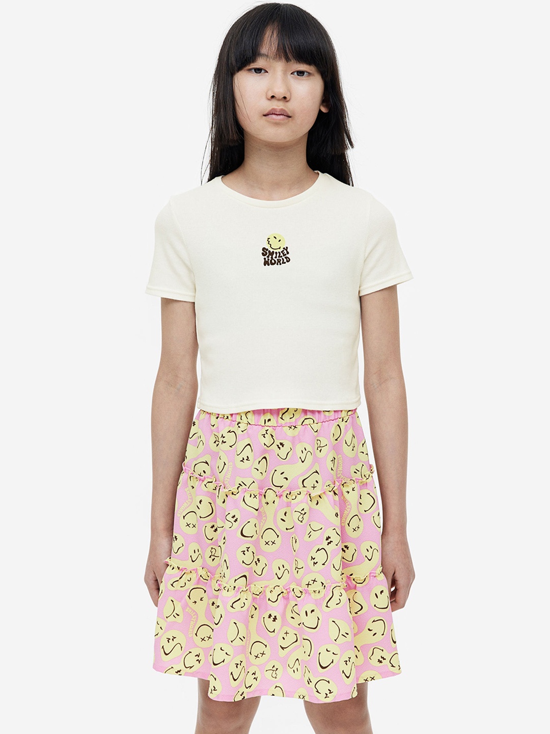 

H&M Girls Set Of 2 Printed Top & Skirt, Pink