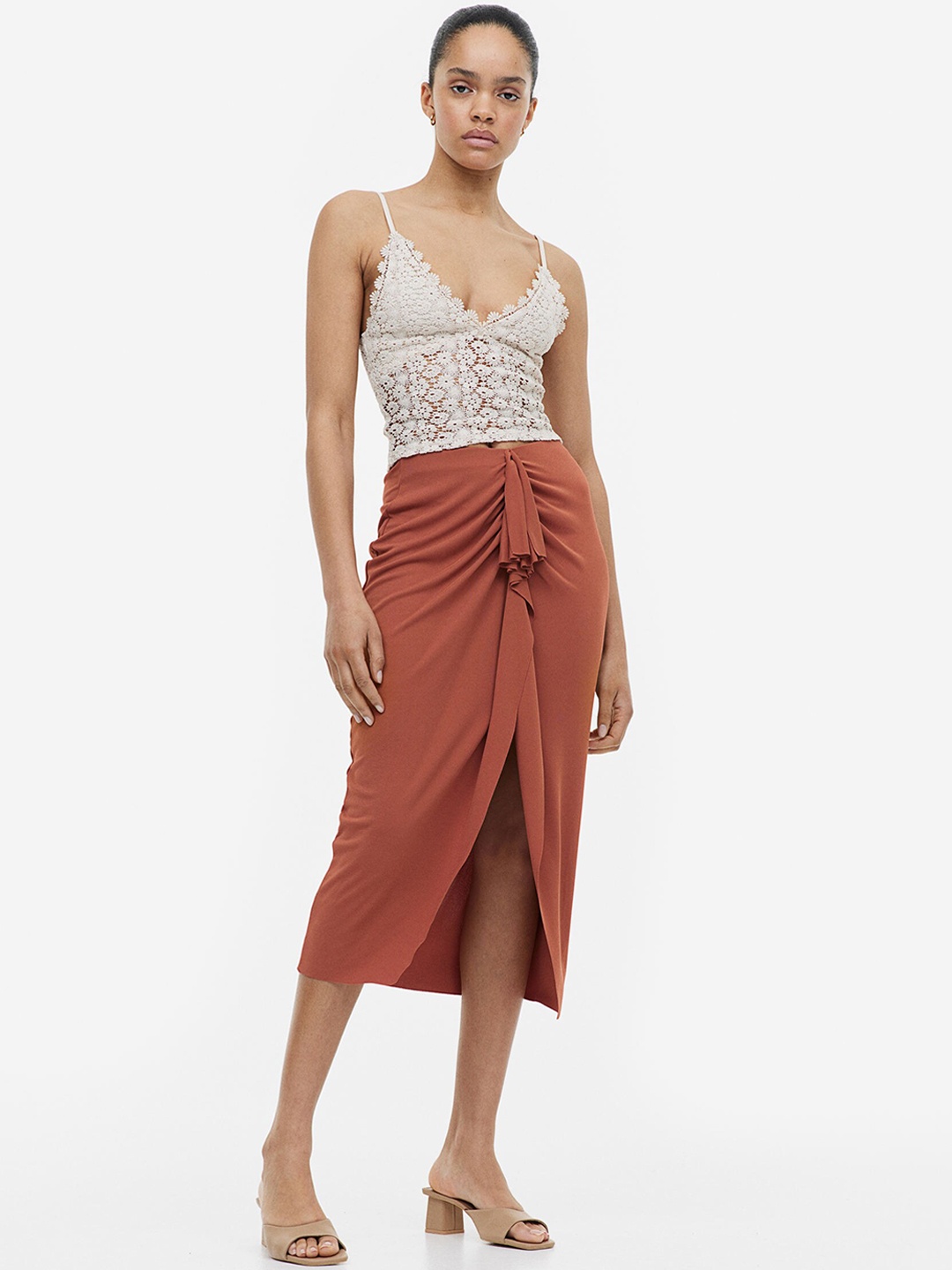

H&M Women Gusset-Panel Jersey Wrap Skirt, Orange