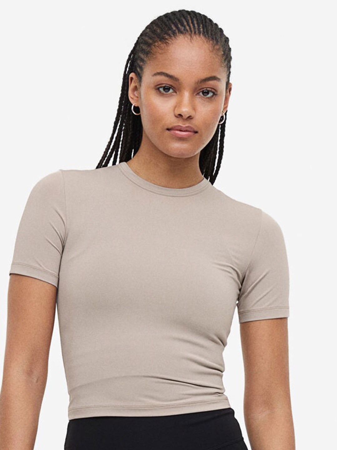 

H&M DryMove Cropped Sports Top, Beige