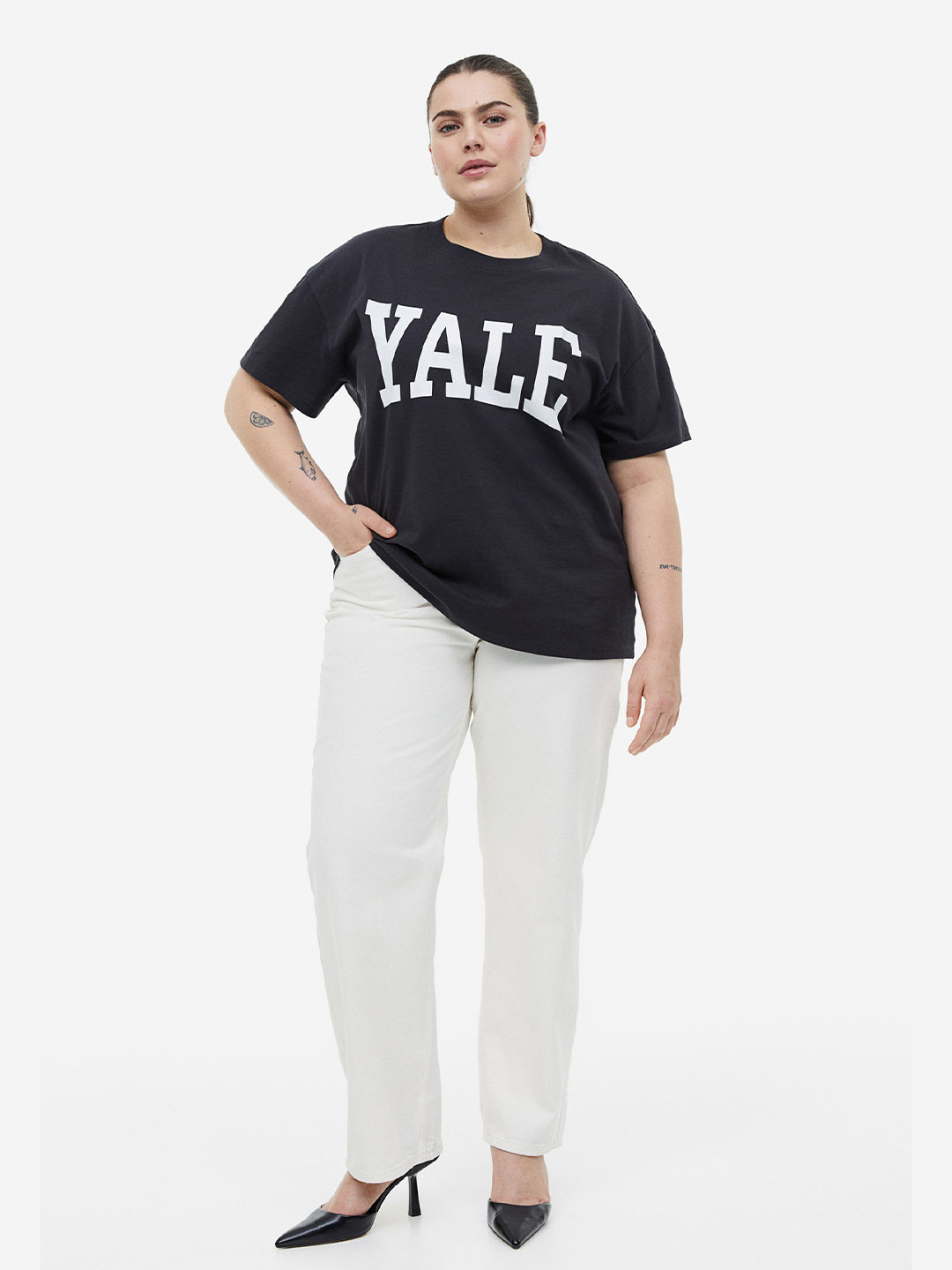 

H&M Oversized Printed Pure Cotton T-shirt, Grey