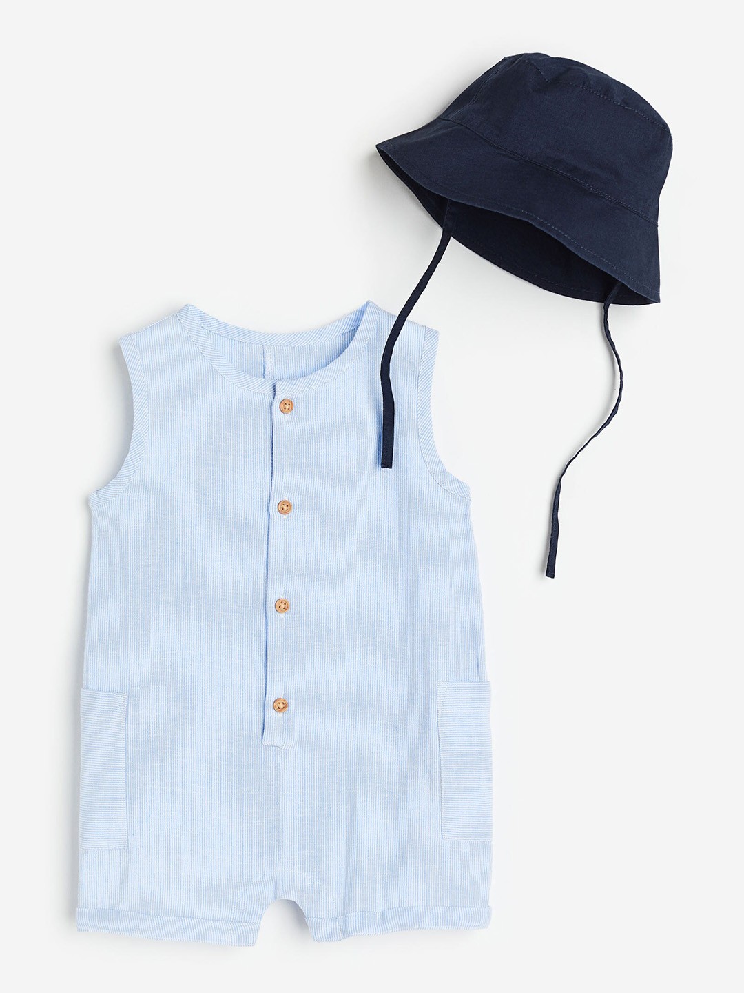 

H&M Infant Boys Pack Of 2 Striped Linen-Cotton Jumpsuit, Blue