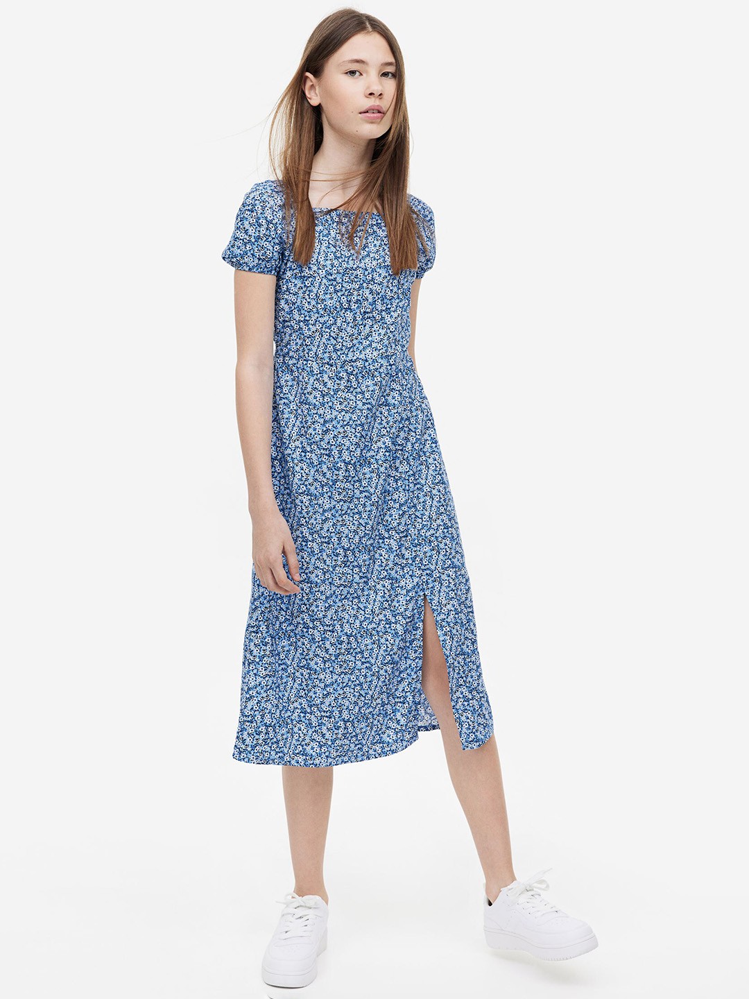 

H&M Girls Puff-Sleeved Dress, Blue