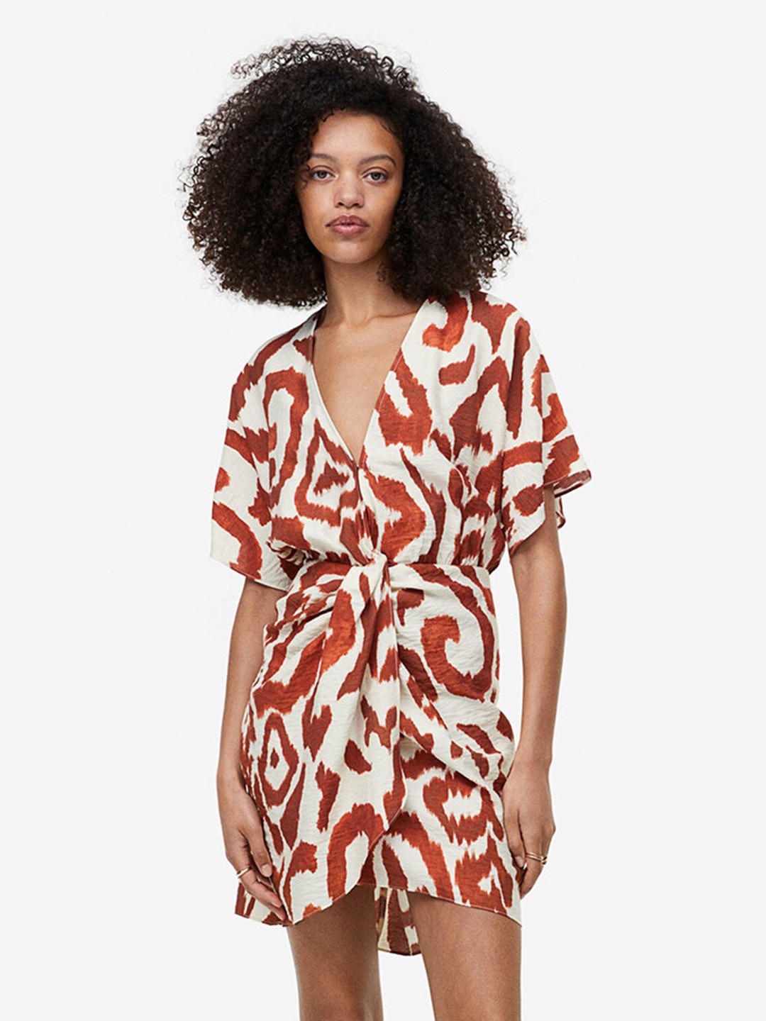 

H&M V-Neck Dress, Brown