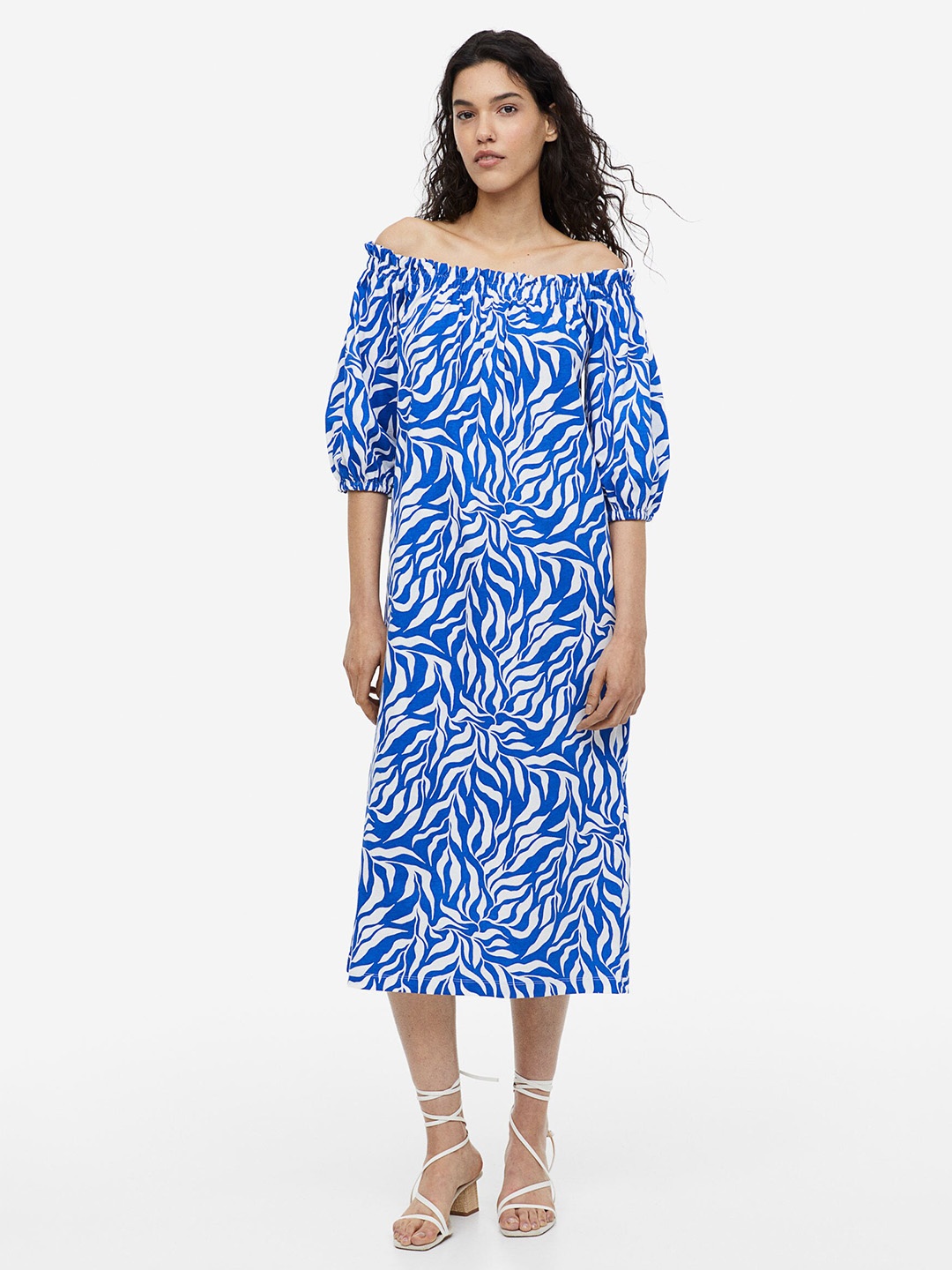 

H&M Cotton Off-The-Shoulder Dress, Blue