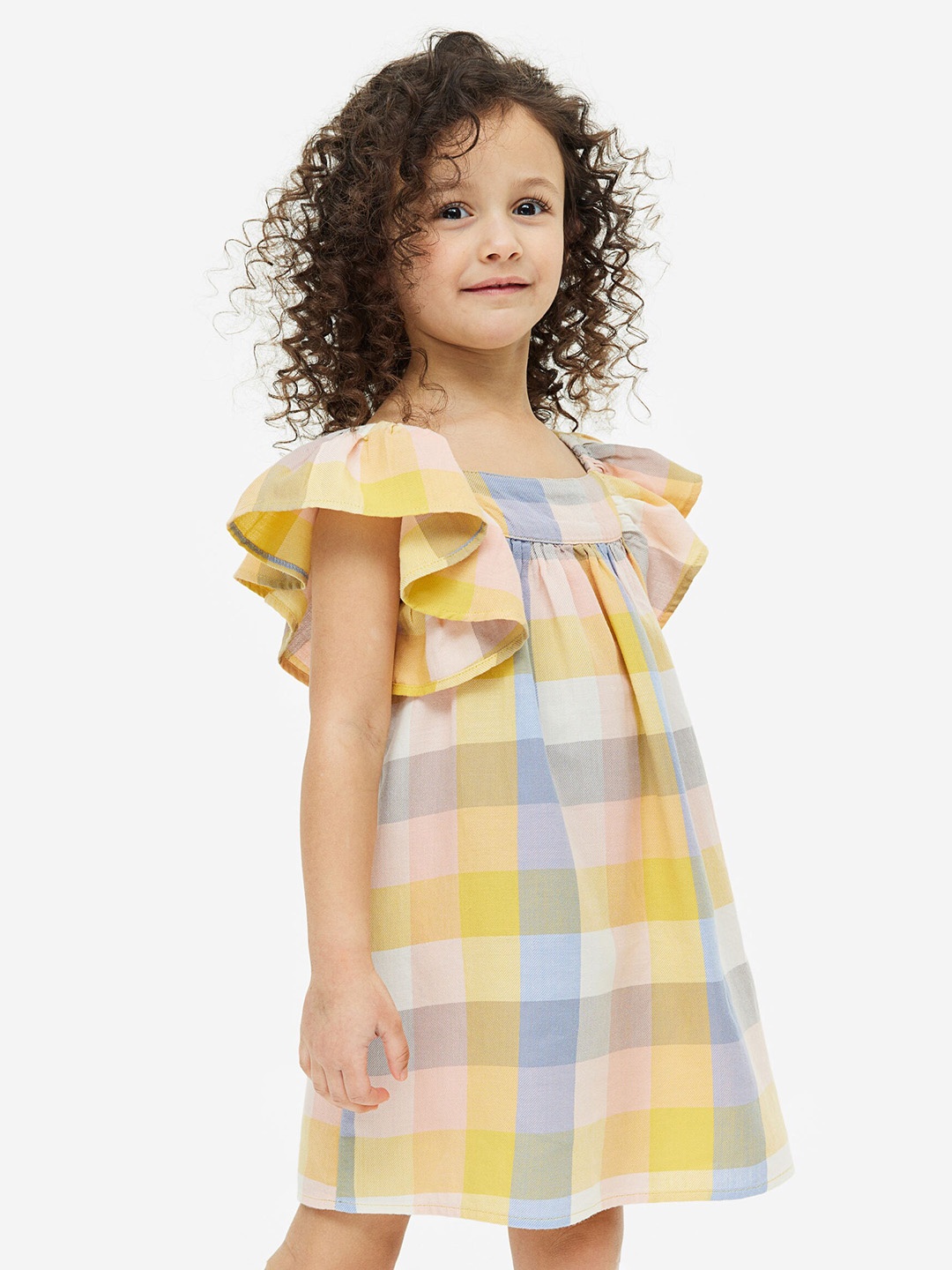 

H&M Girls Butterfly-Sleeved Patterned Dress, Yellow