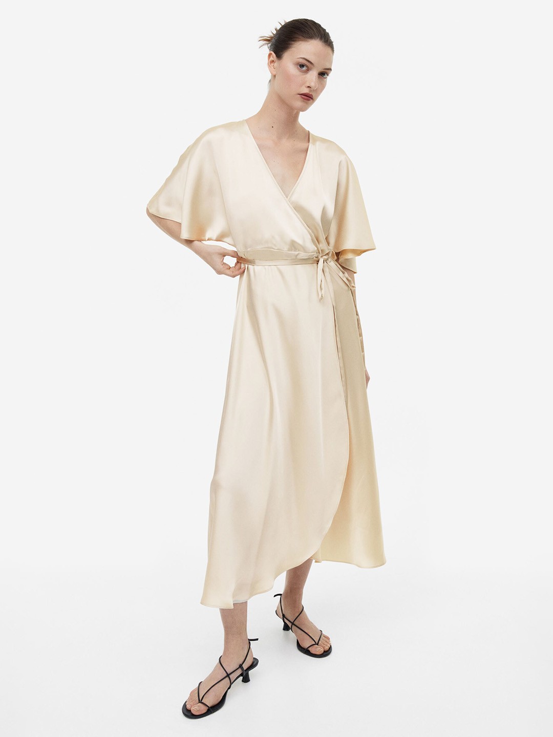 

H&M Wrapover Satin Dress, Beige