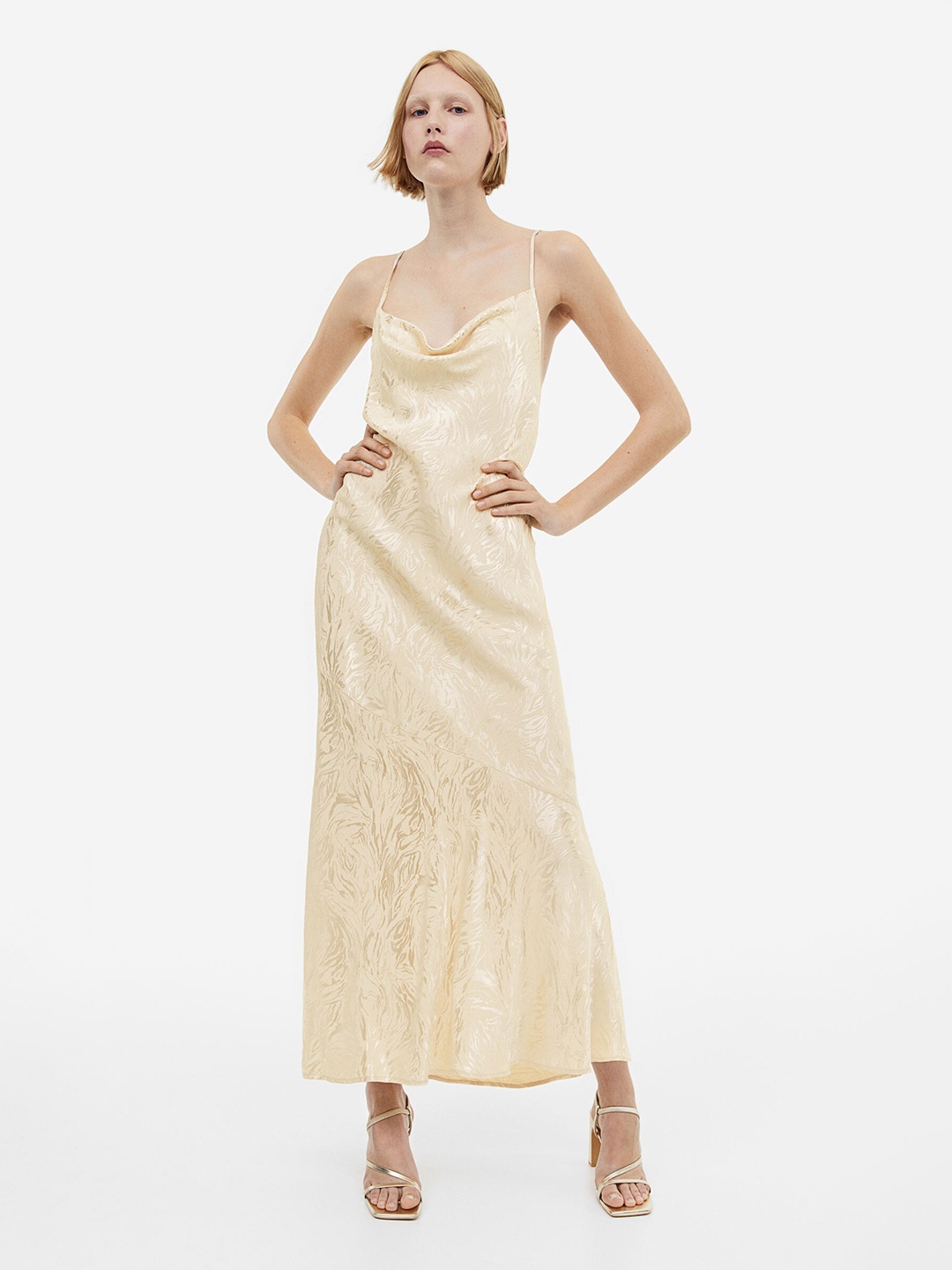 

H&M Jacquard-Weave Slip Dress, Beige