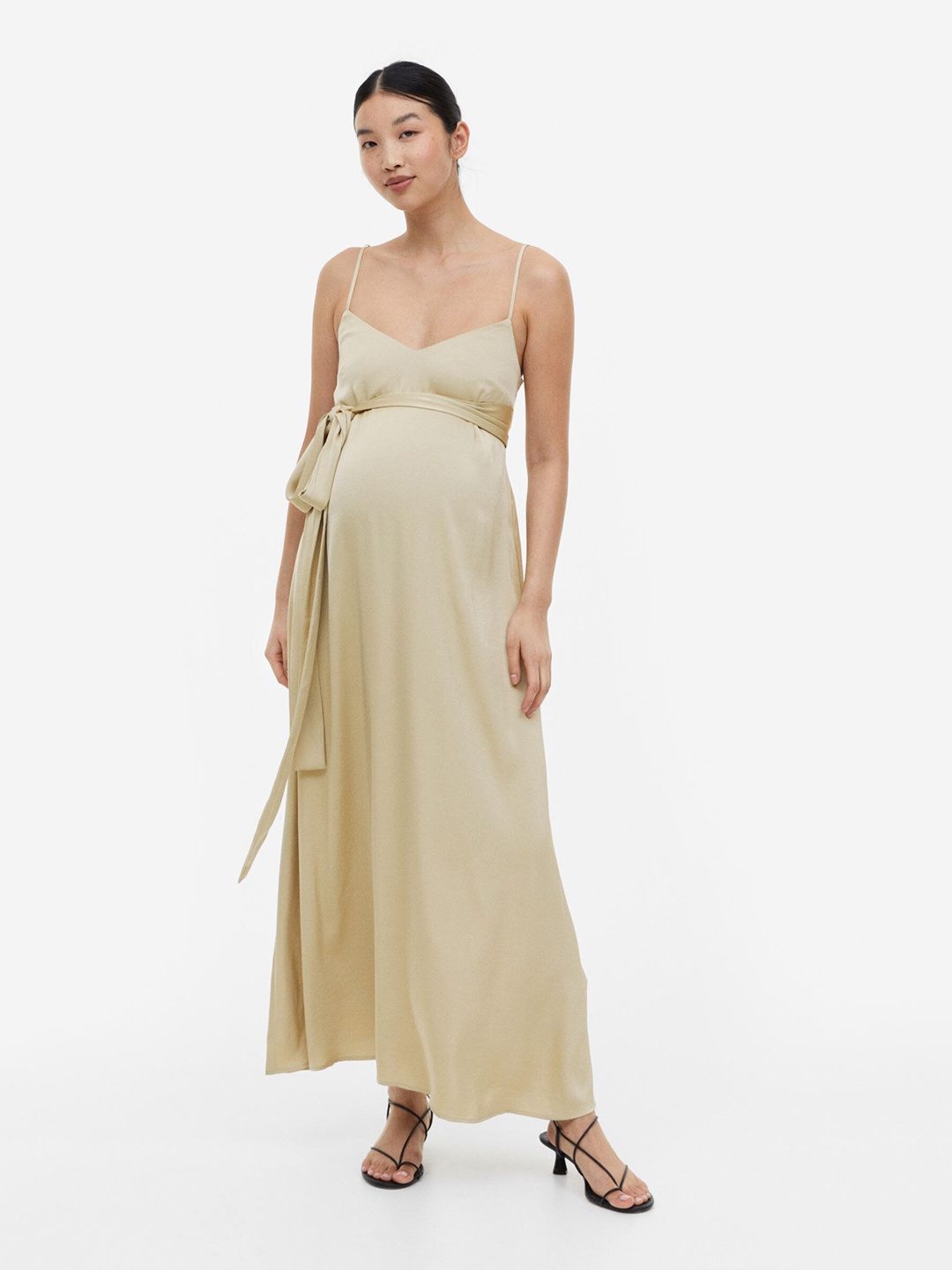 H&M MAMA Long Satin Dress, Olive