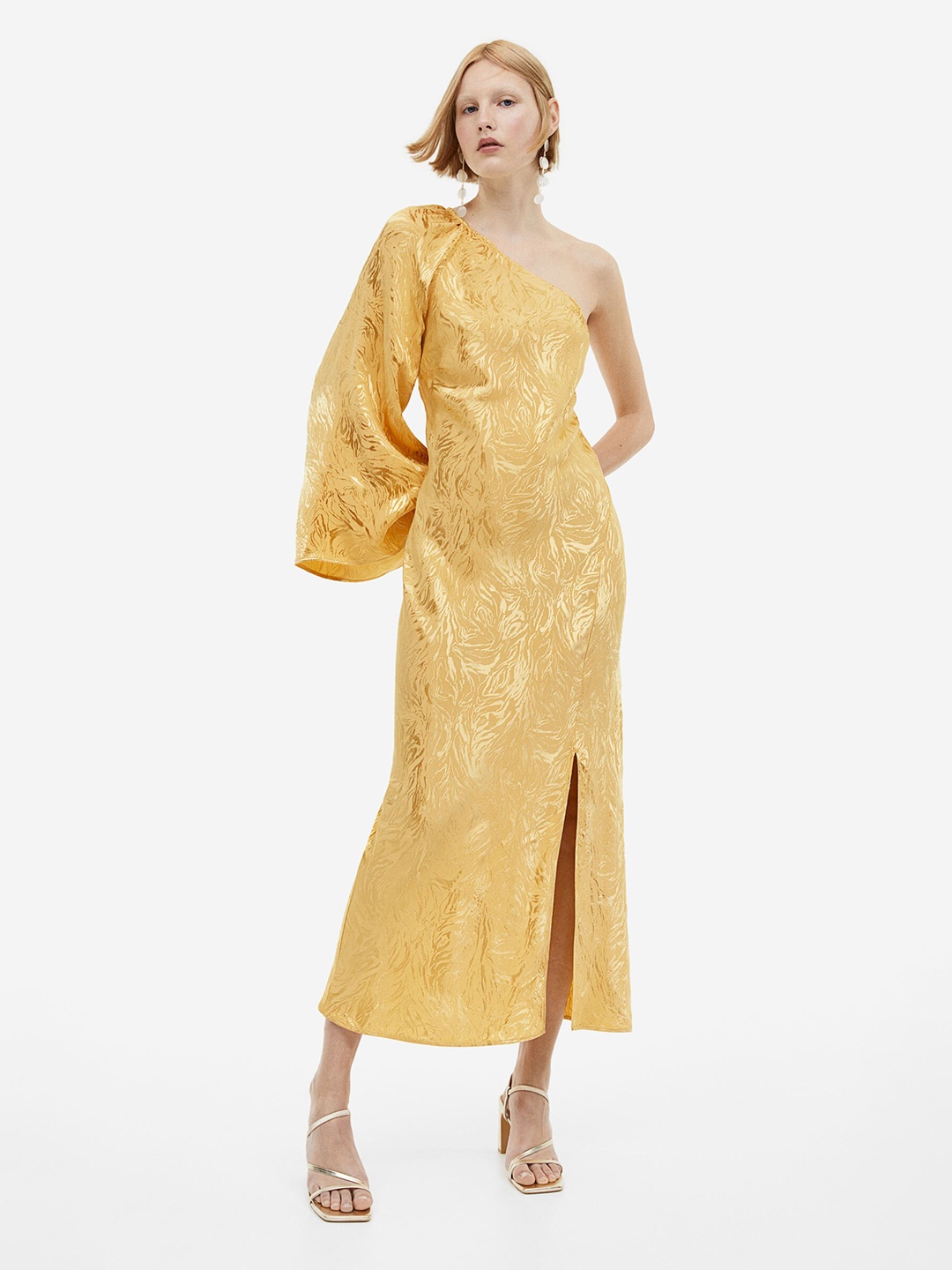 

H&M Jacquard-Weave One-Shoulder Dress, Yellow