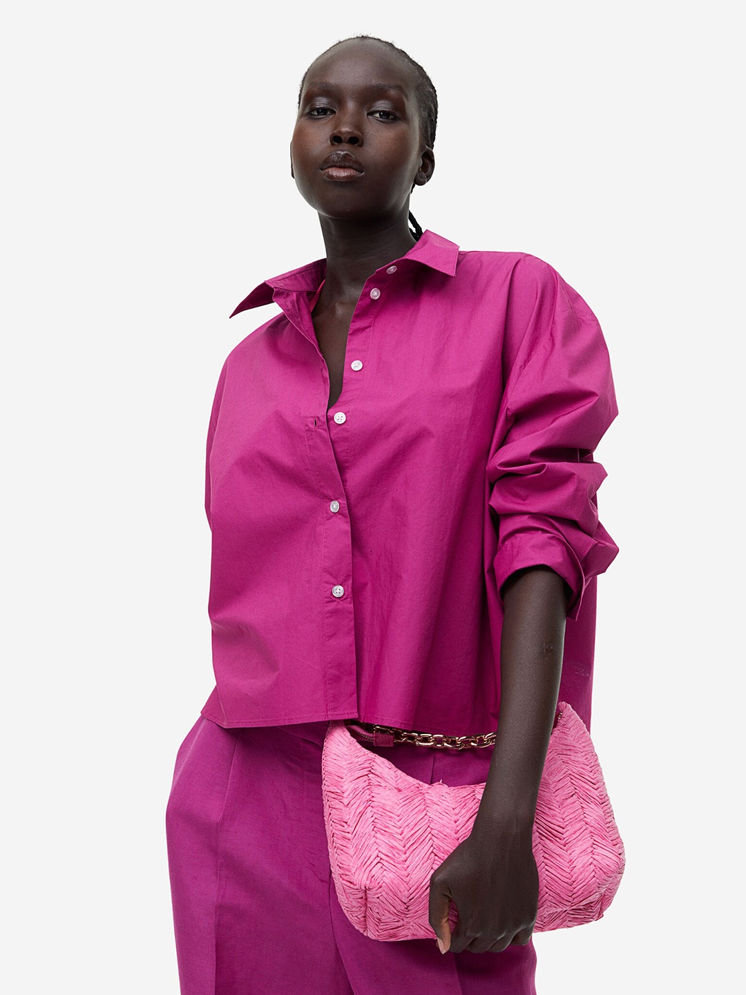 

H&M Women Oversized Cotton Shirt, Purple