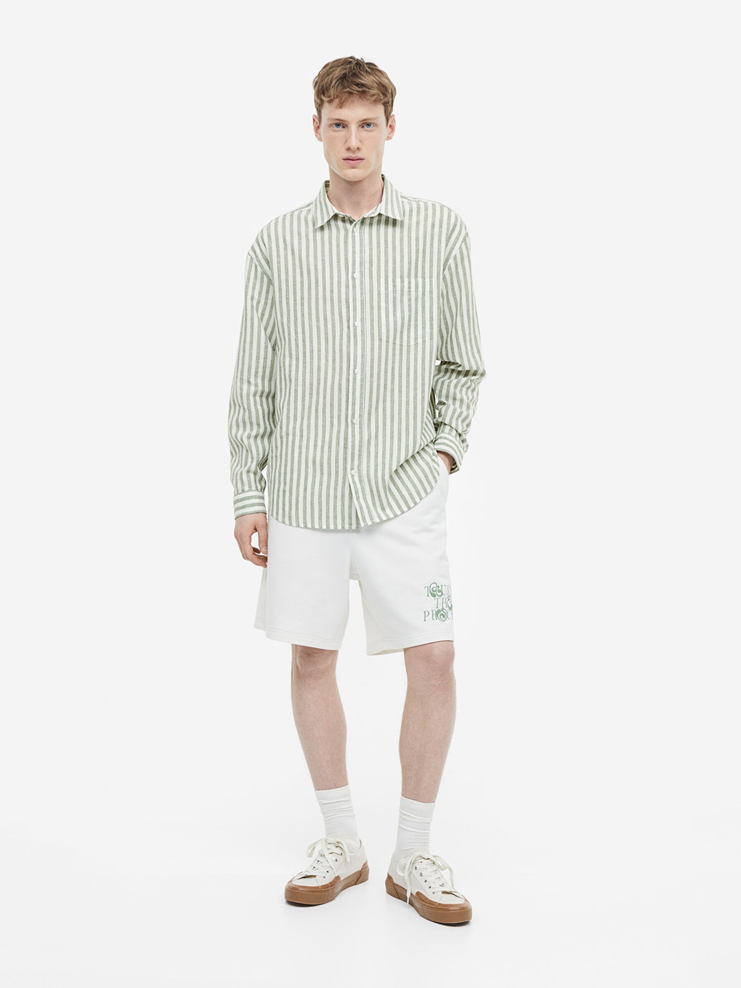 

H&M Men Relaxed Fit Linen-Blend Shirt, Green