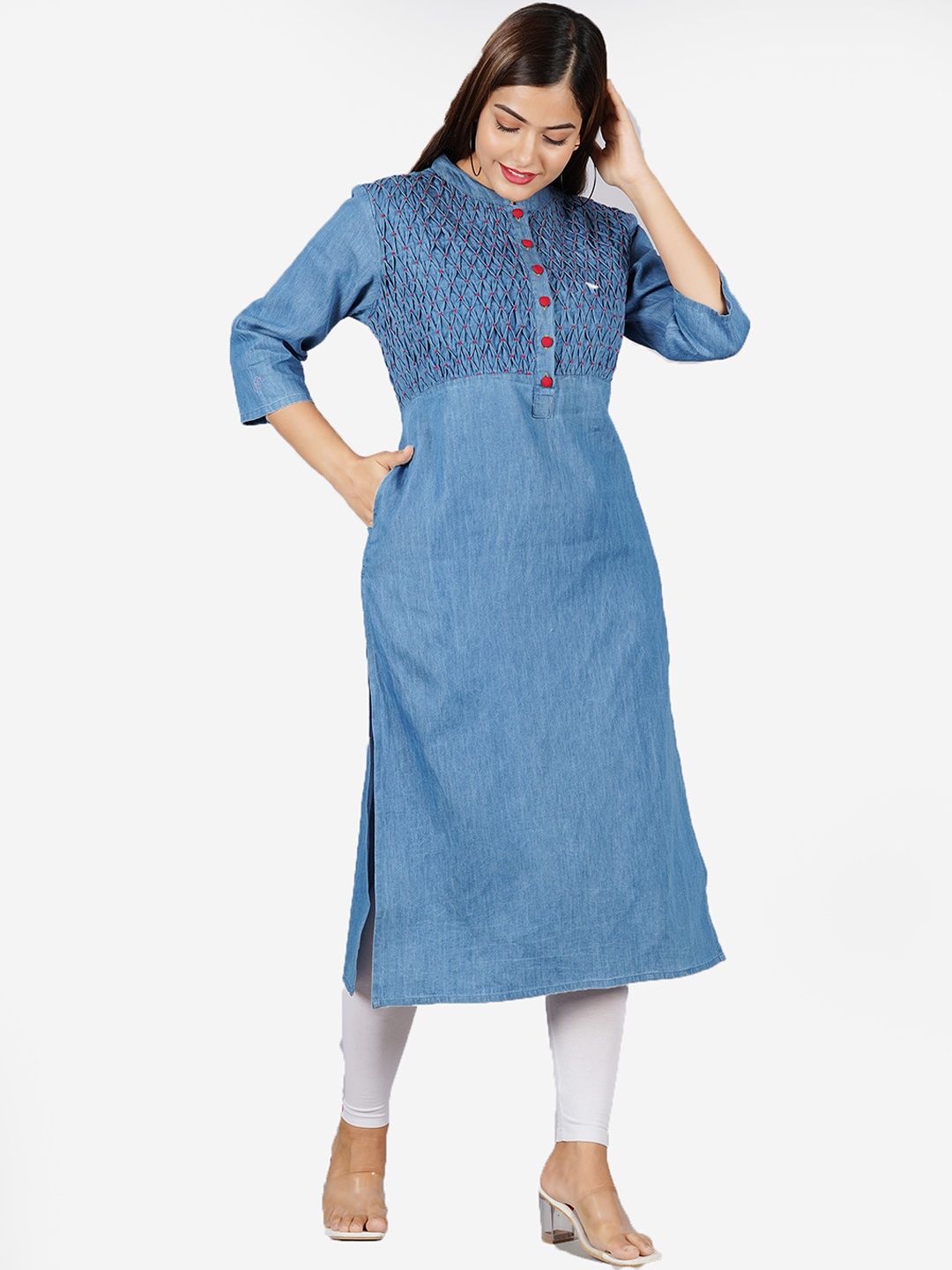 

SUMAVI-FASHION Yoke Design Denim Kurta, Blue