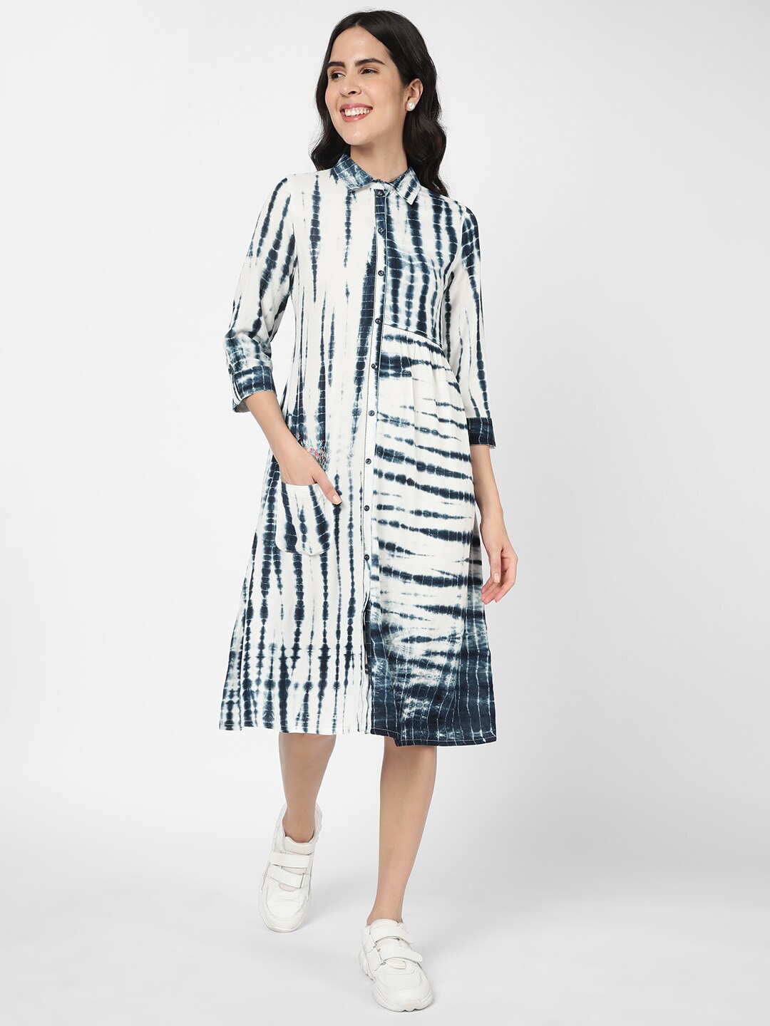 

R&B Tie & Dye Shirt Midi Dress, Blue