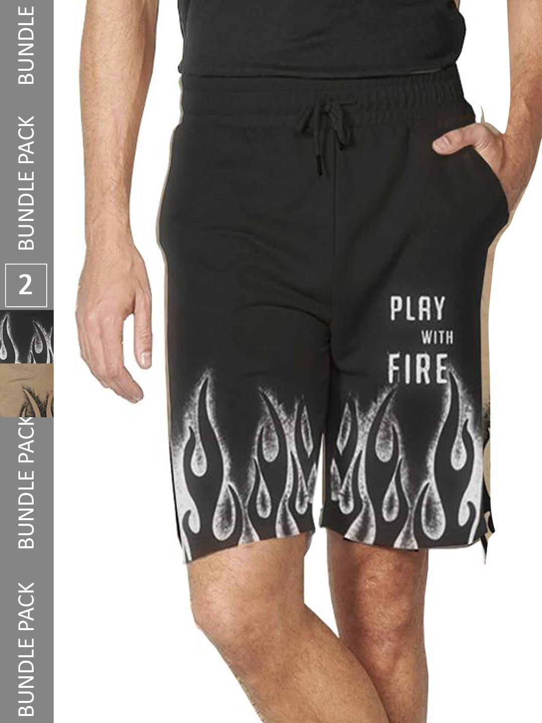 

TRIPR Men Pack Of 2 Graphic Printed Mid-Rise Cotton Shorts, Beige