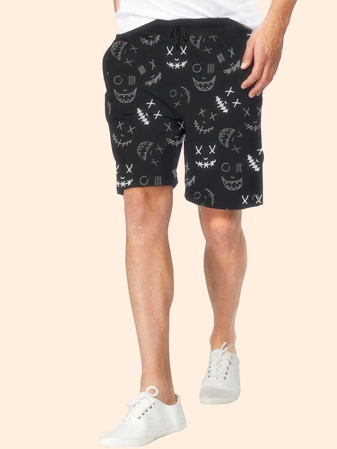 

TRIPR Men Conversational Printed Mid-Rise Cotton Shorts, White