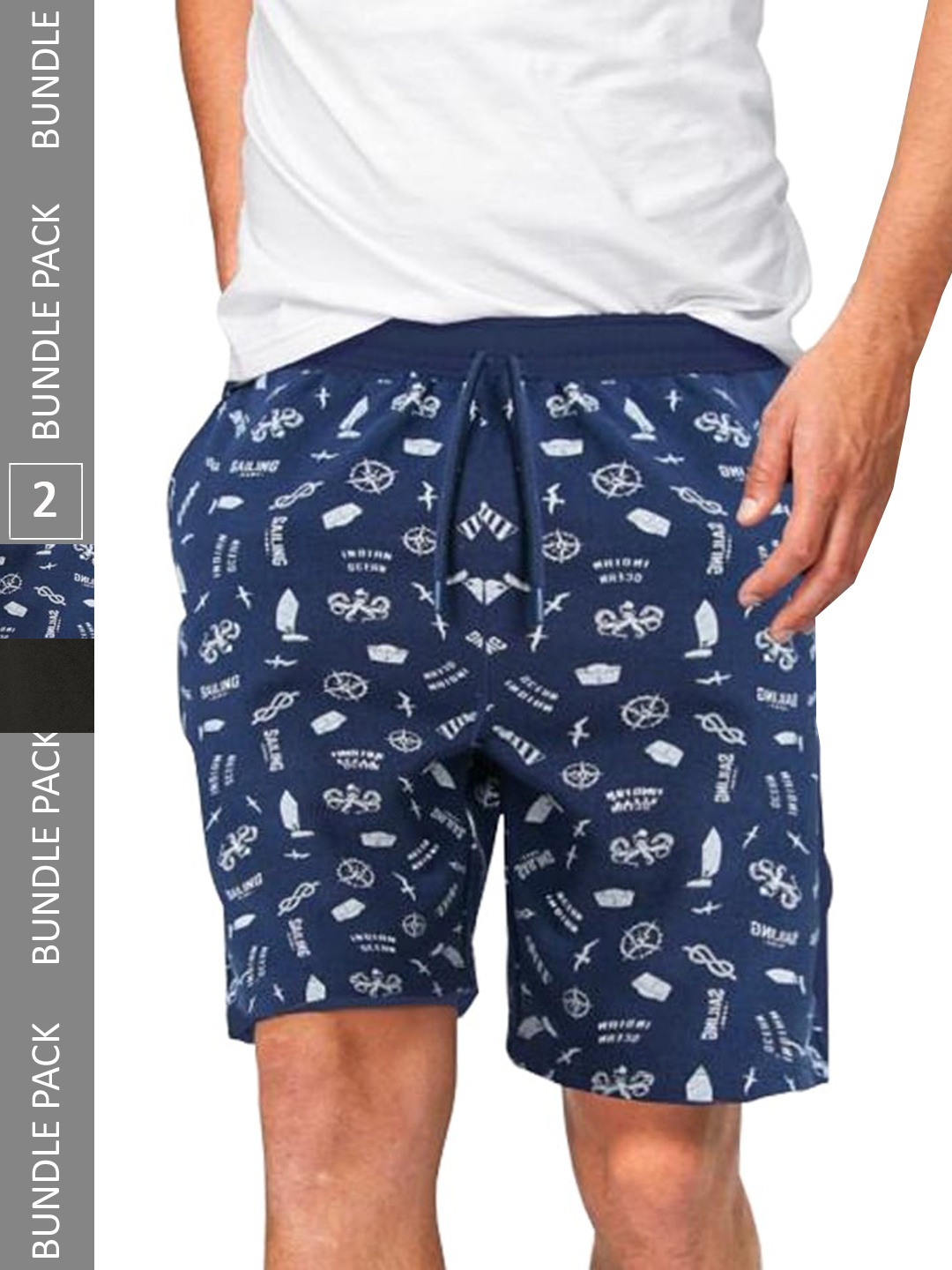 

TRIPR Men Pack Of 2 Conversational Printed Cotton Shorts, Navy blue