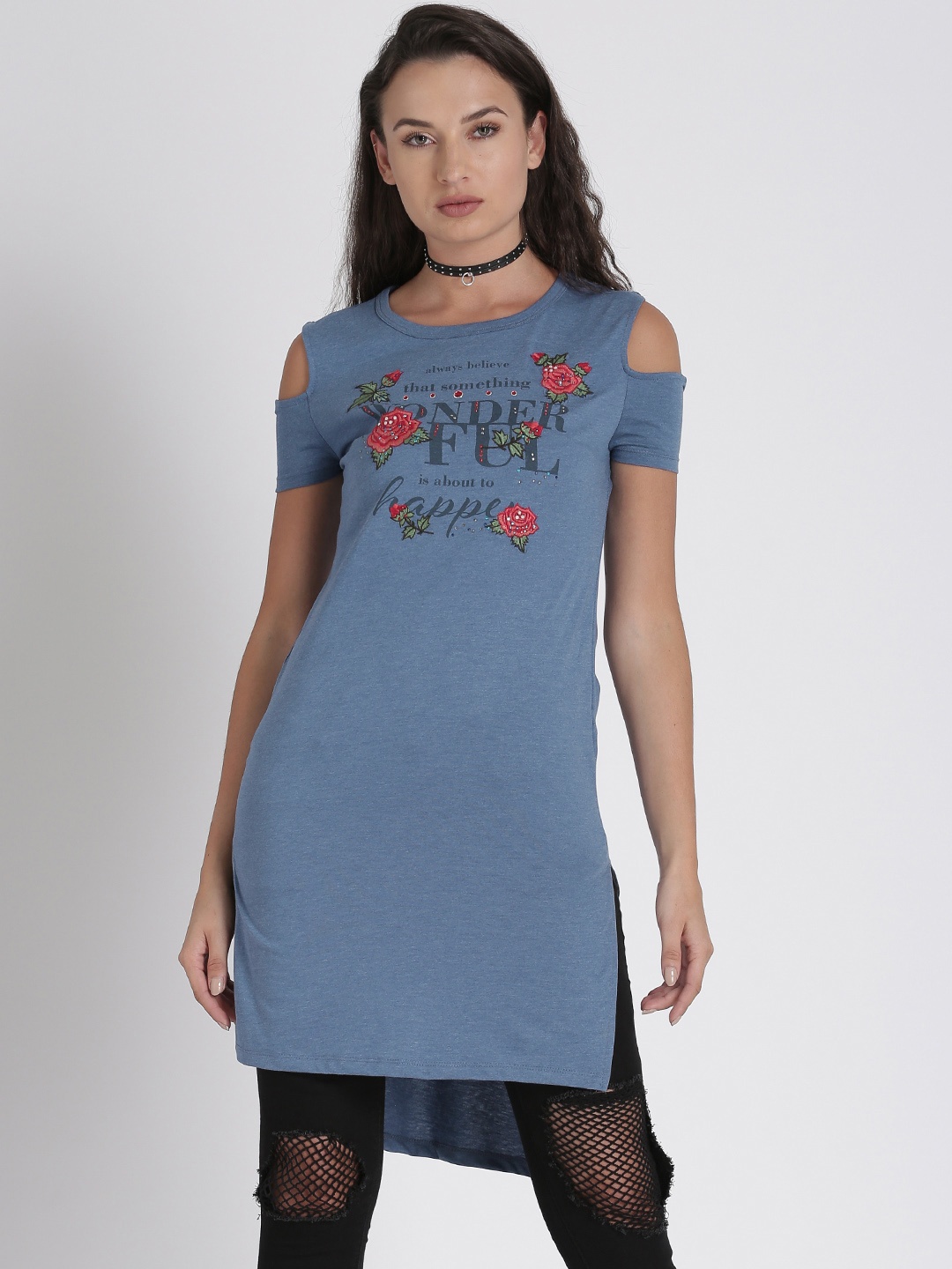 

Splash Women Blue Printed Longline Top