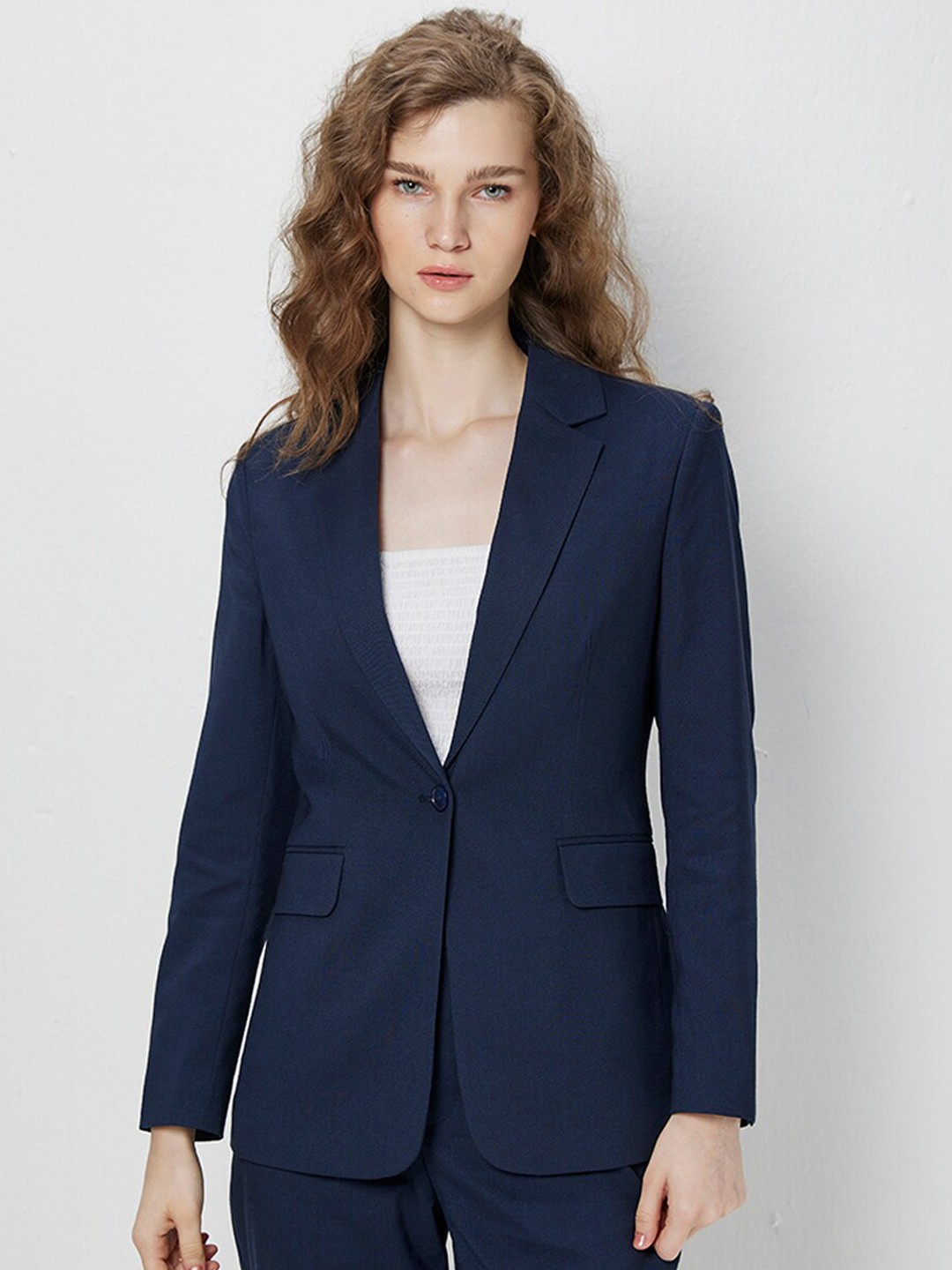

COVER STORY Navy Blue Slim-Fit Single Breasted Blazer