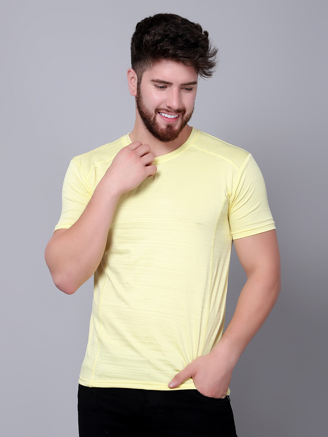 

DIAZ Striped Round Neck T-Shirt, Yellow