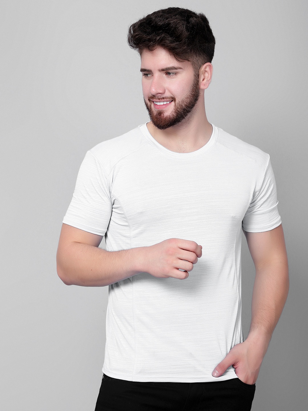 

DIAZ Striped Round Neck T-Shirt, White