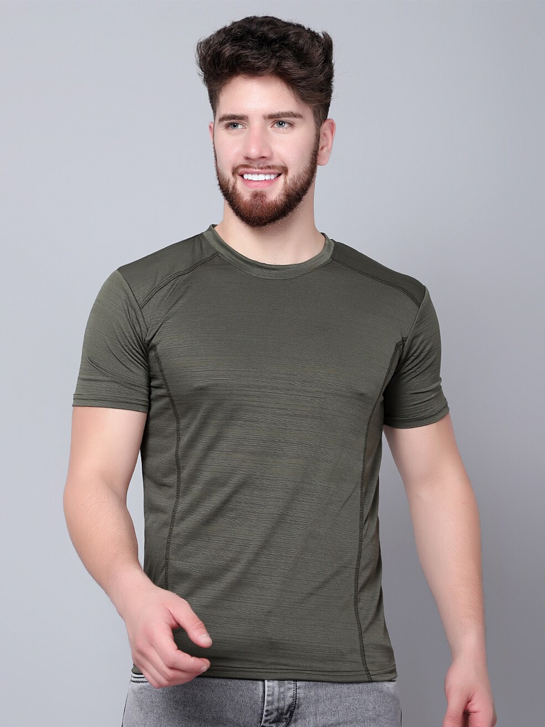 

DIAZ Striped Round Neck T-shirt, Olive