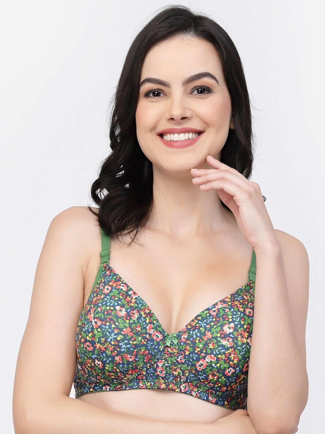 

College Girl Printed Full Coverage Lightly Padded All Day Comfort Seamless T-shirt Bra, Green