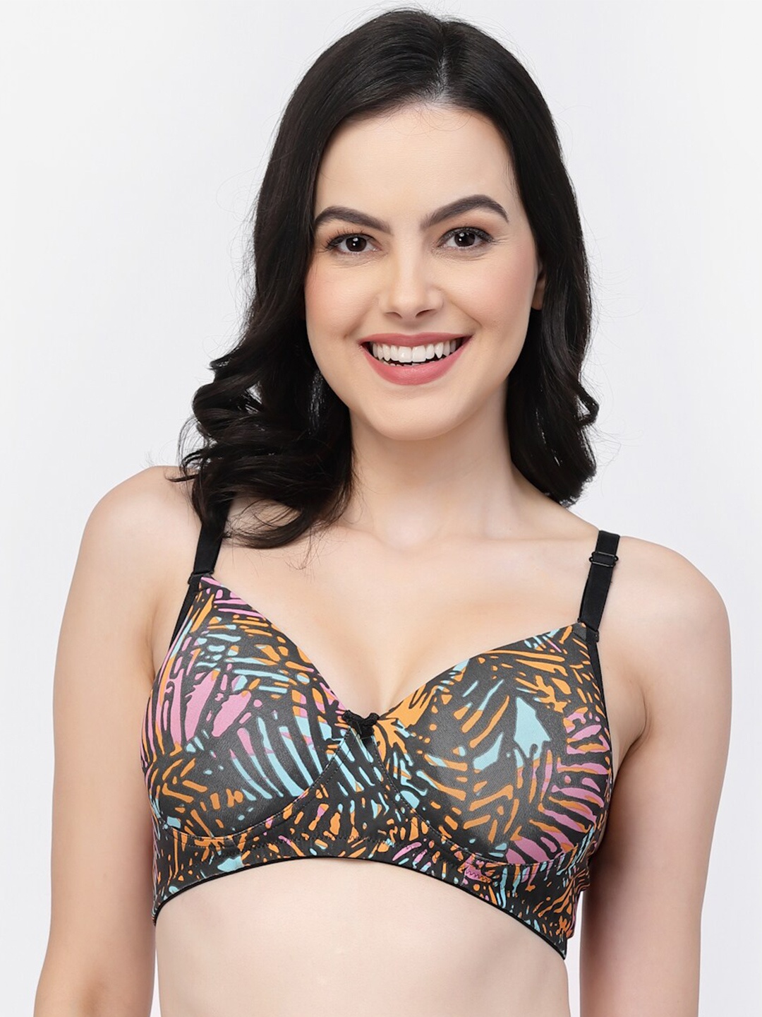 

College Girl Printed Full Coverage Lightly Padded All Day Comfort Seamless T-shirt Bra, Black