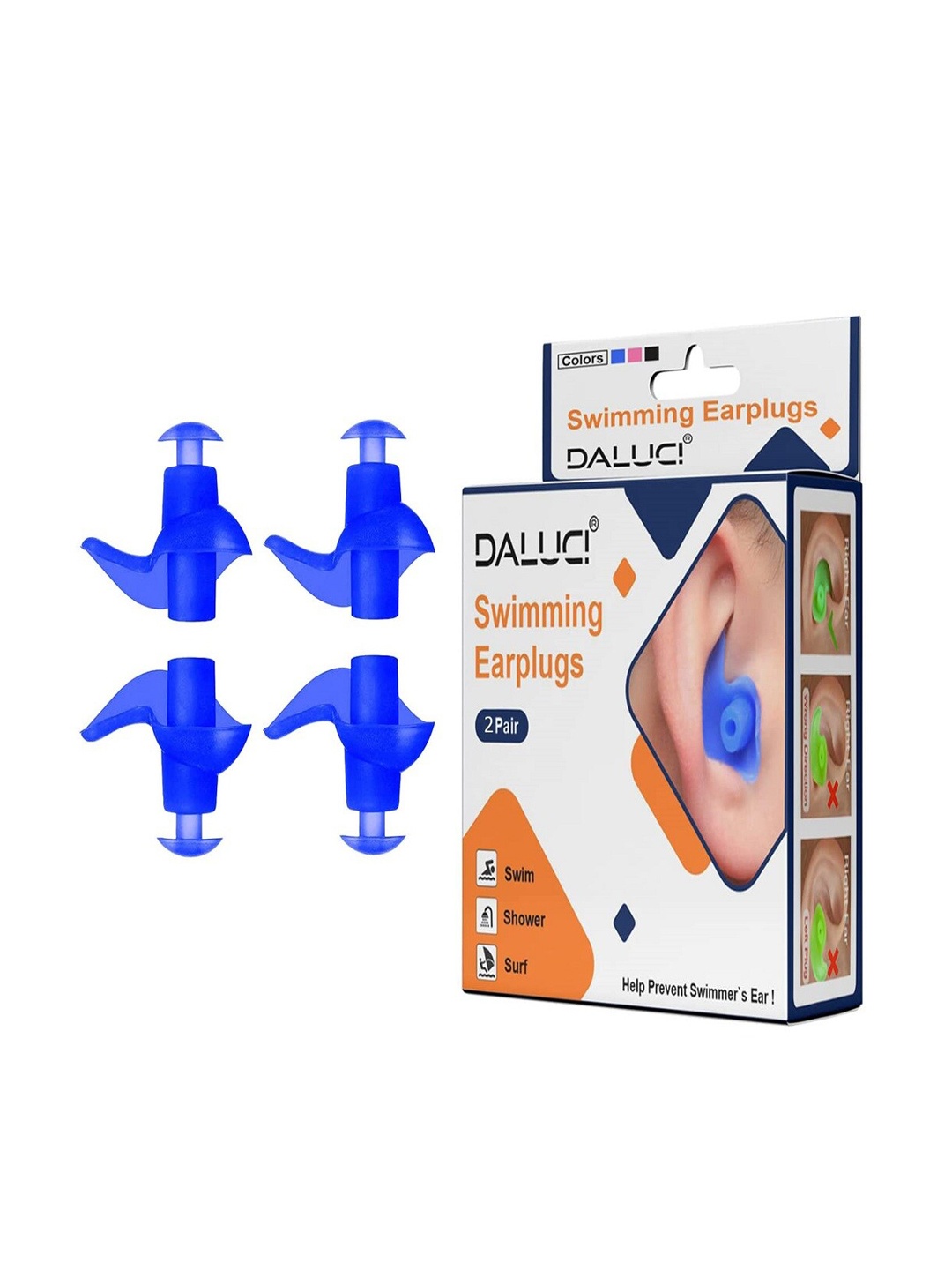 

DALUCI Pair Of 2 Waterproof Anti slide Reusable Swim Earplugs, Blue