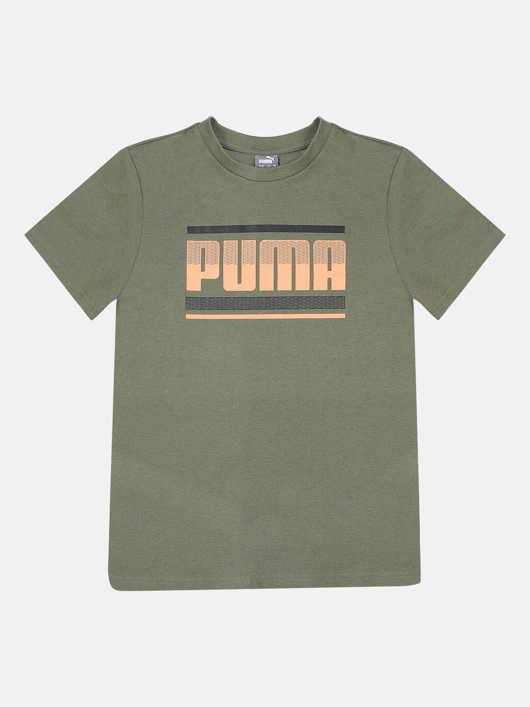 

Puma Boys Graphic Brand Logo Printed T-Shirt, Olive