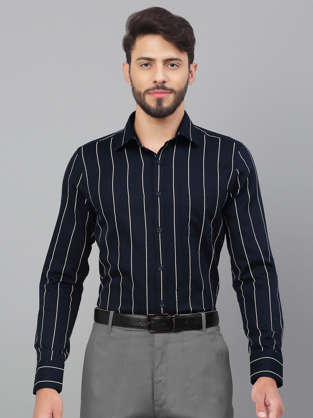 

LOUIS STITCH Comfort Vertical Striped Cotton Formal Shirt, Navy blue