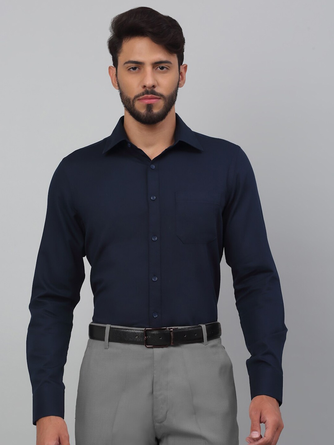 

LOUIS STITCH Comfort Spread Collar Cotton Formal Shirt, Navy blue