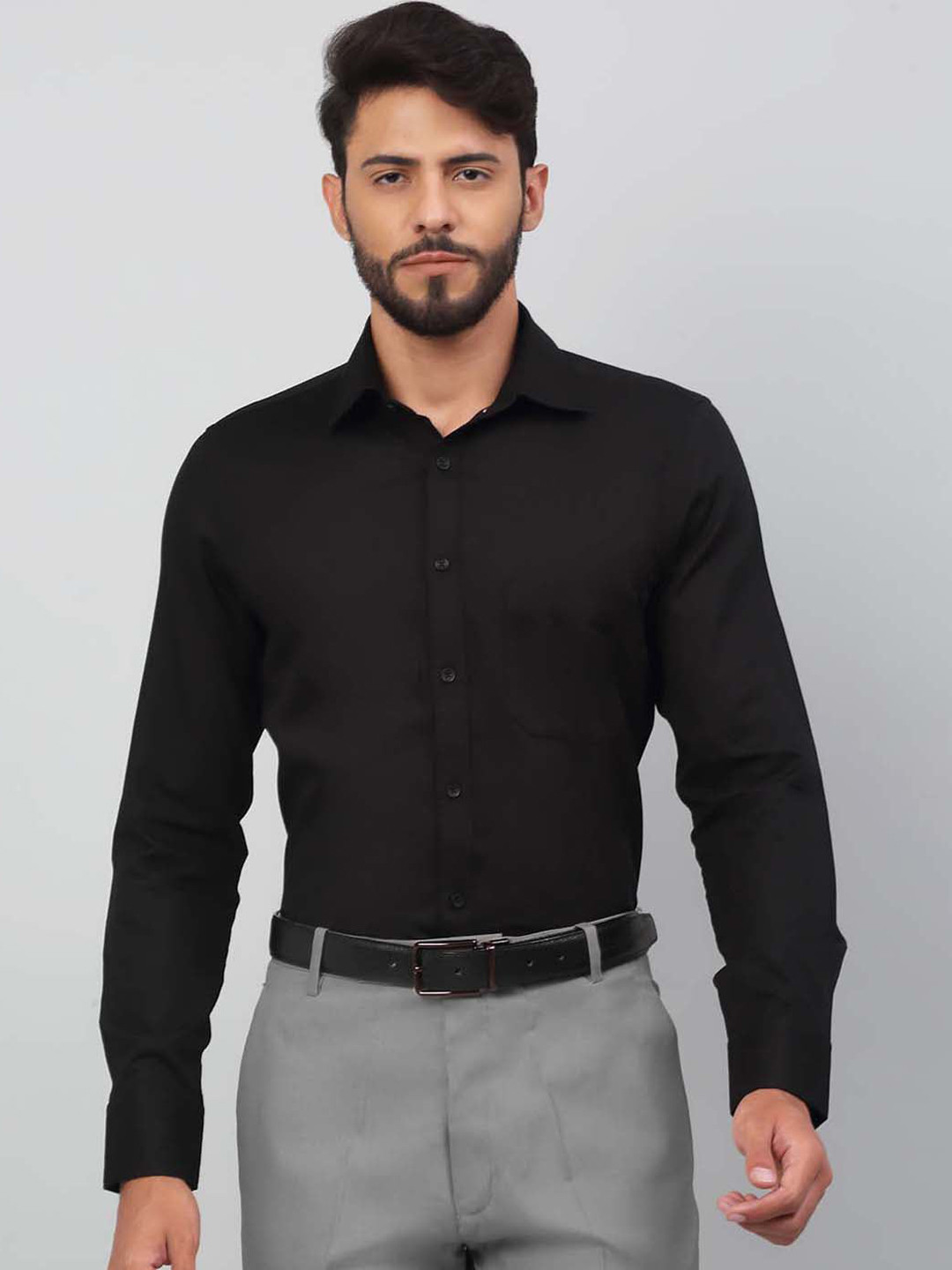 

LOUIS STITCH Comfort Spread Collar Cotton Formal Shirt, Black
