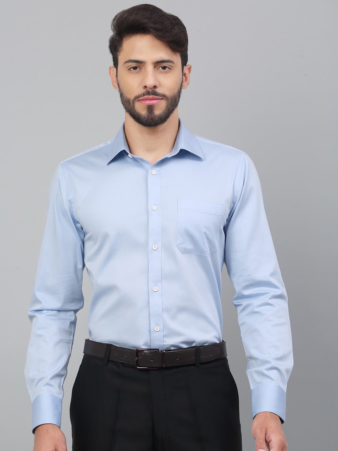LOUIS STITCH Comfort Spread Collar Cotton Formal Shirt, Blue
