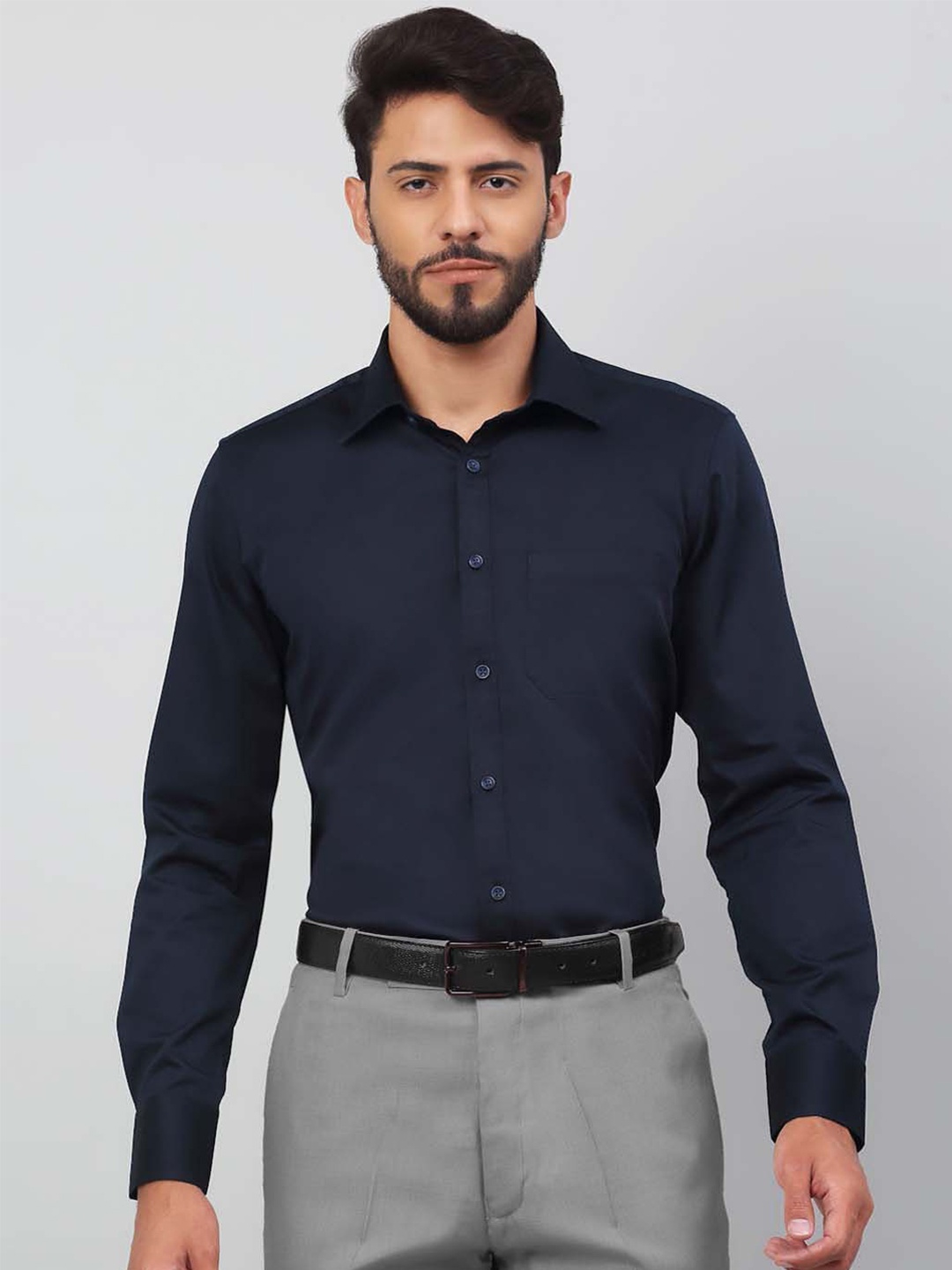 

LOUIS STITCH Comfort Spread Collar Cotton Formal Shirt, Navy blue