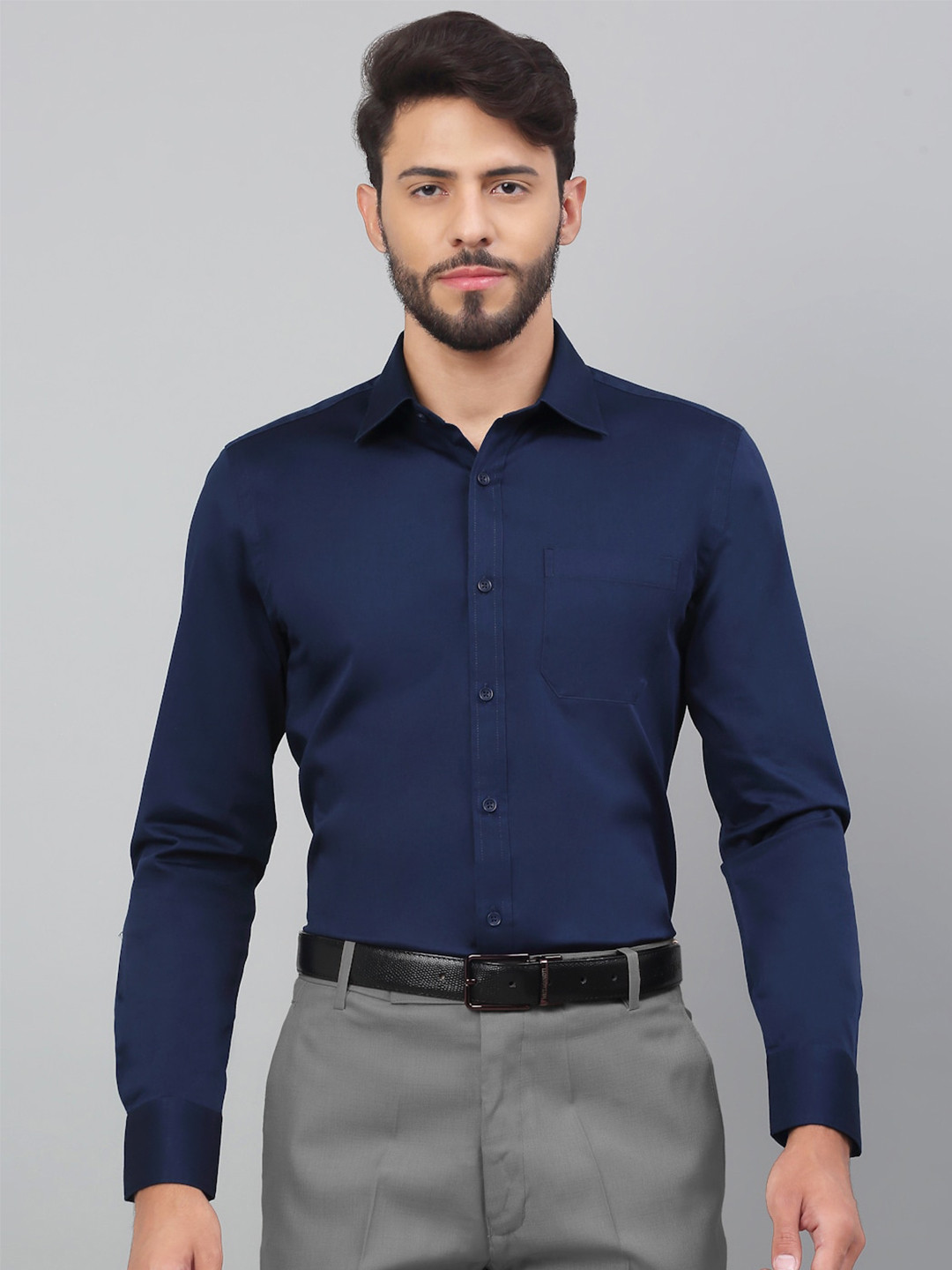 

LOUIS STITCH Comfort Spread Collar Cotton Formal Shirt, Navy blue