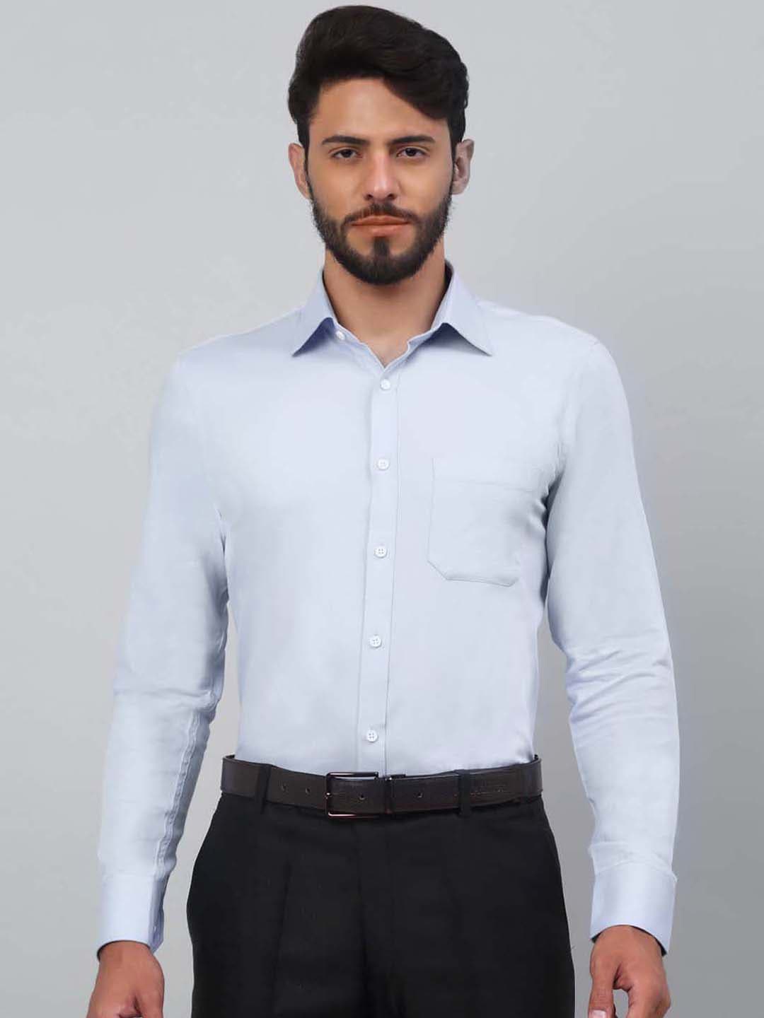 

LOUIS STITCH Comfort Spread Colar Cotton Formal Shirt, Blue