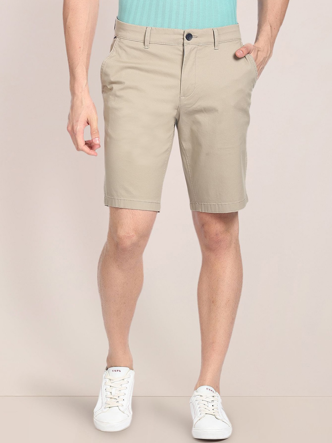 

U.S. Polo Assn. Men Mid-Rise Slim Fit Chino Shorts, Beige