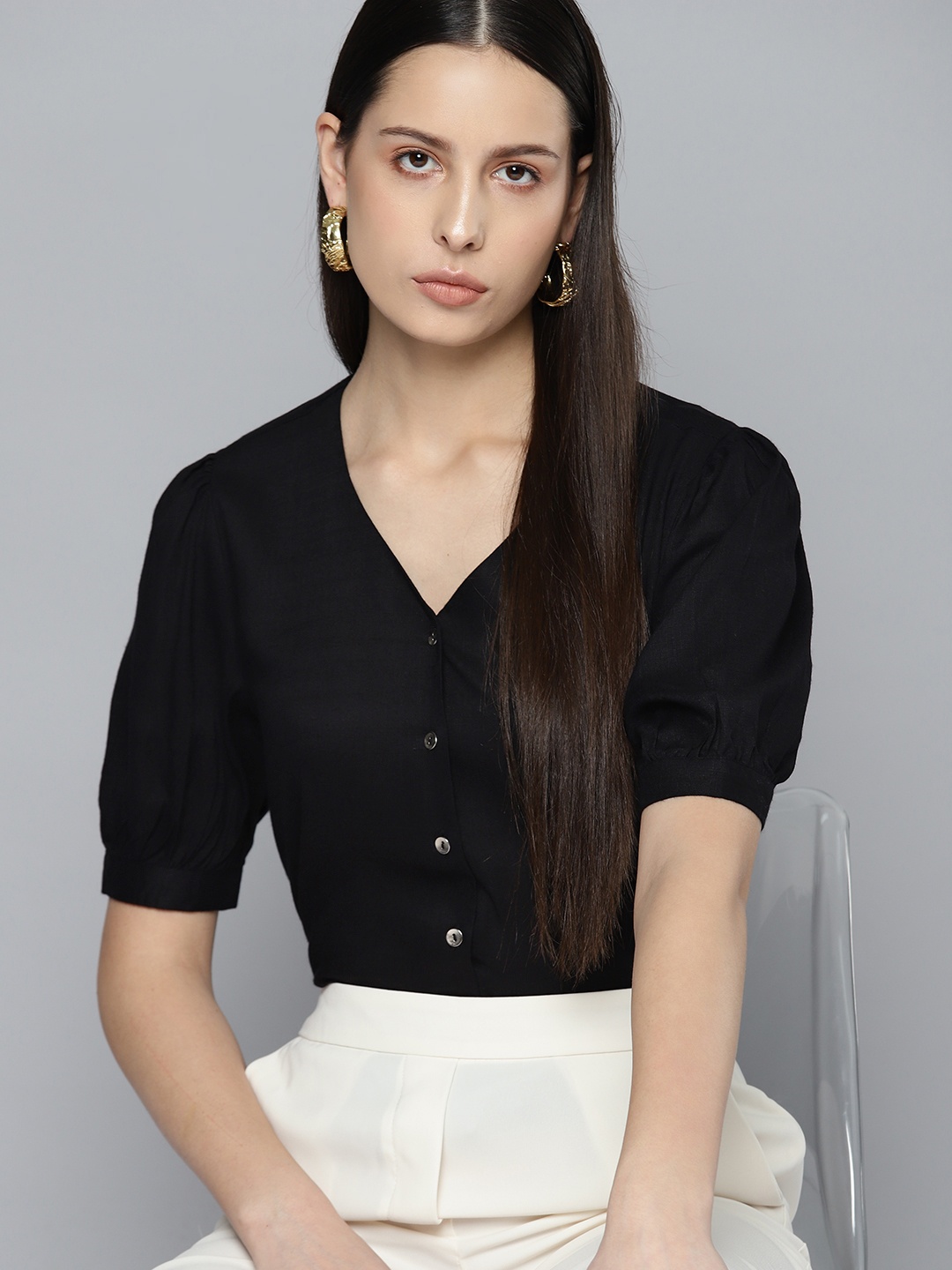 

Chemistry Women Solid Opaque Casual Shirt, Black