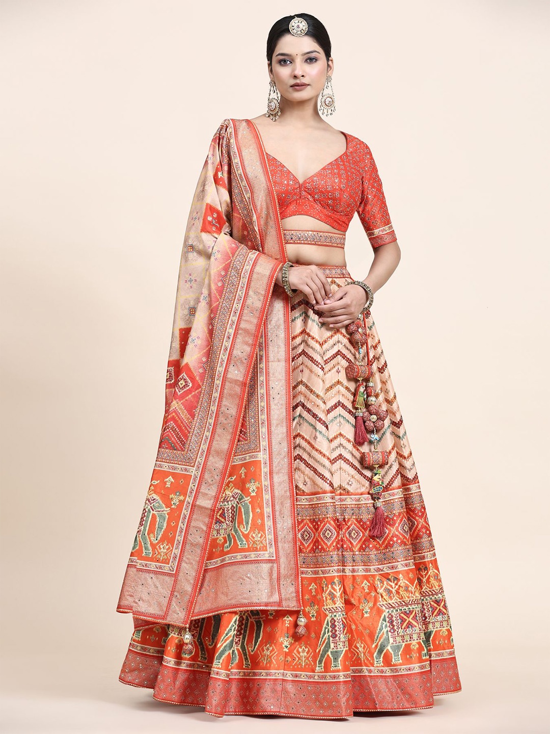 

Phenav Embroidered Ready to Wear Lehenga & Blouse With Dupatta, Orange