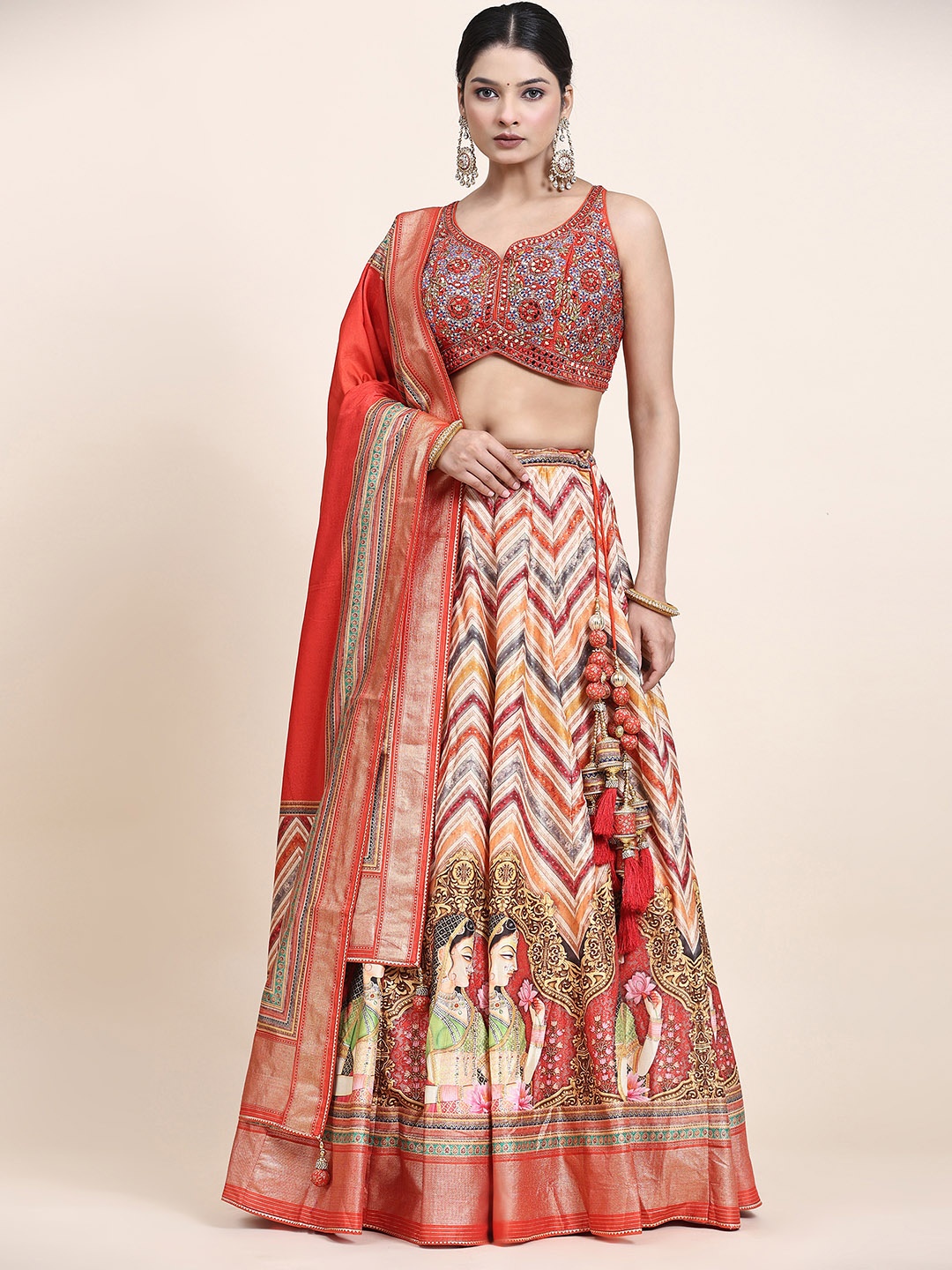 

Phenav Embroidered Ready to Wear Lehenga & Blouse With Dupatta, Red