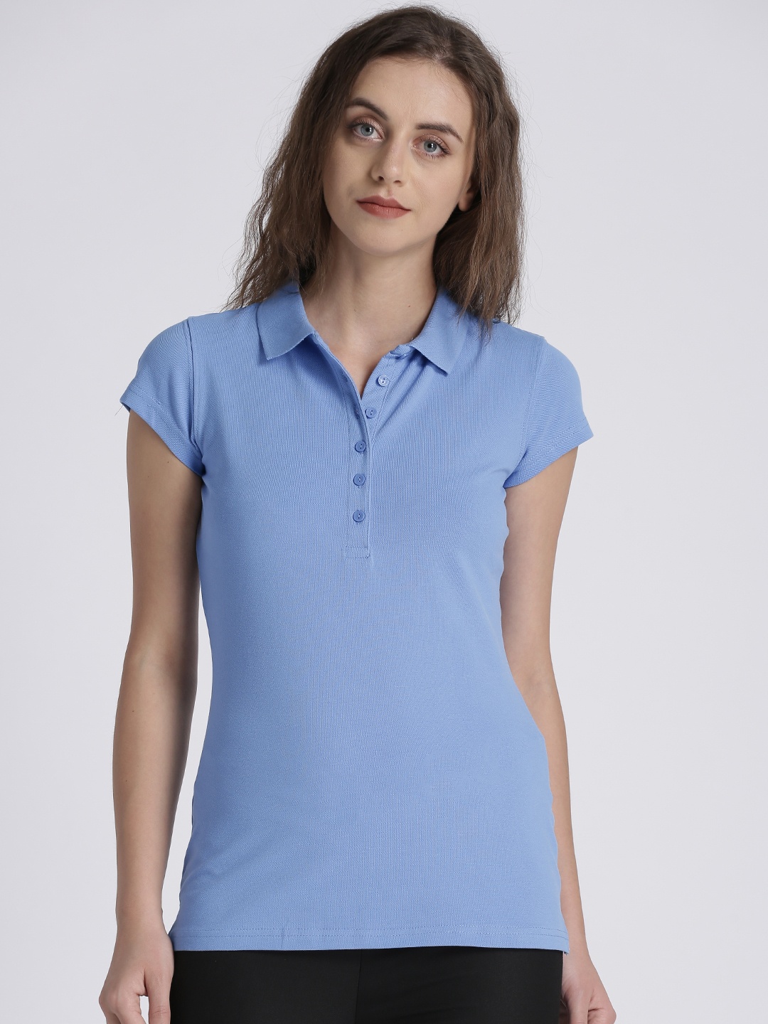 

Splash Women Blue Solid Polo Collar T-shirt