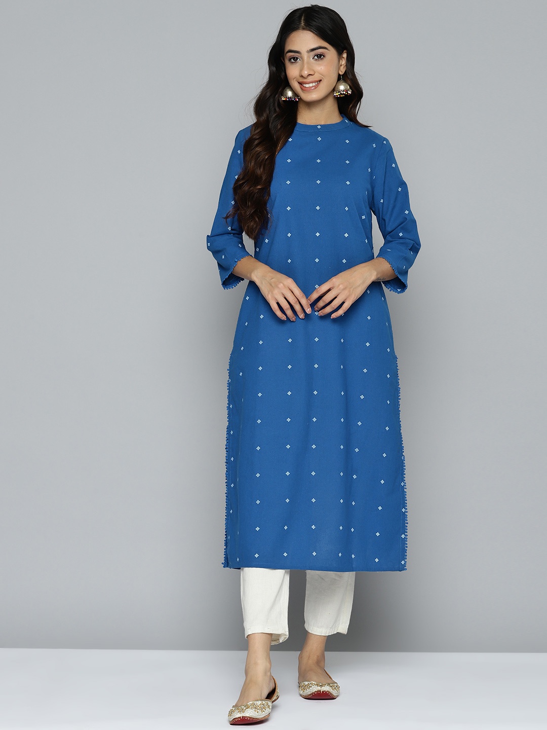 

HERE&NOW Women Geometric Printed Cotton Kurta, Blue
