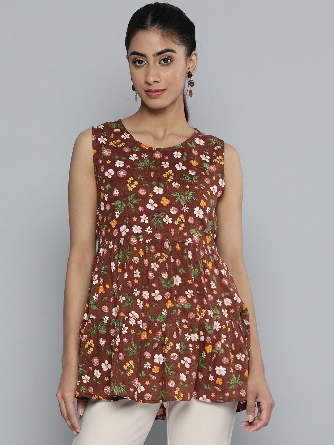 

HERE&NOW Floral Print Top, Brown