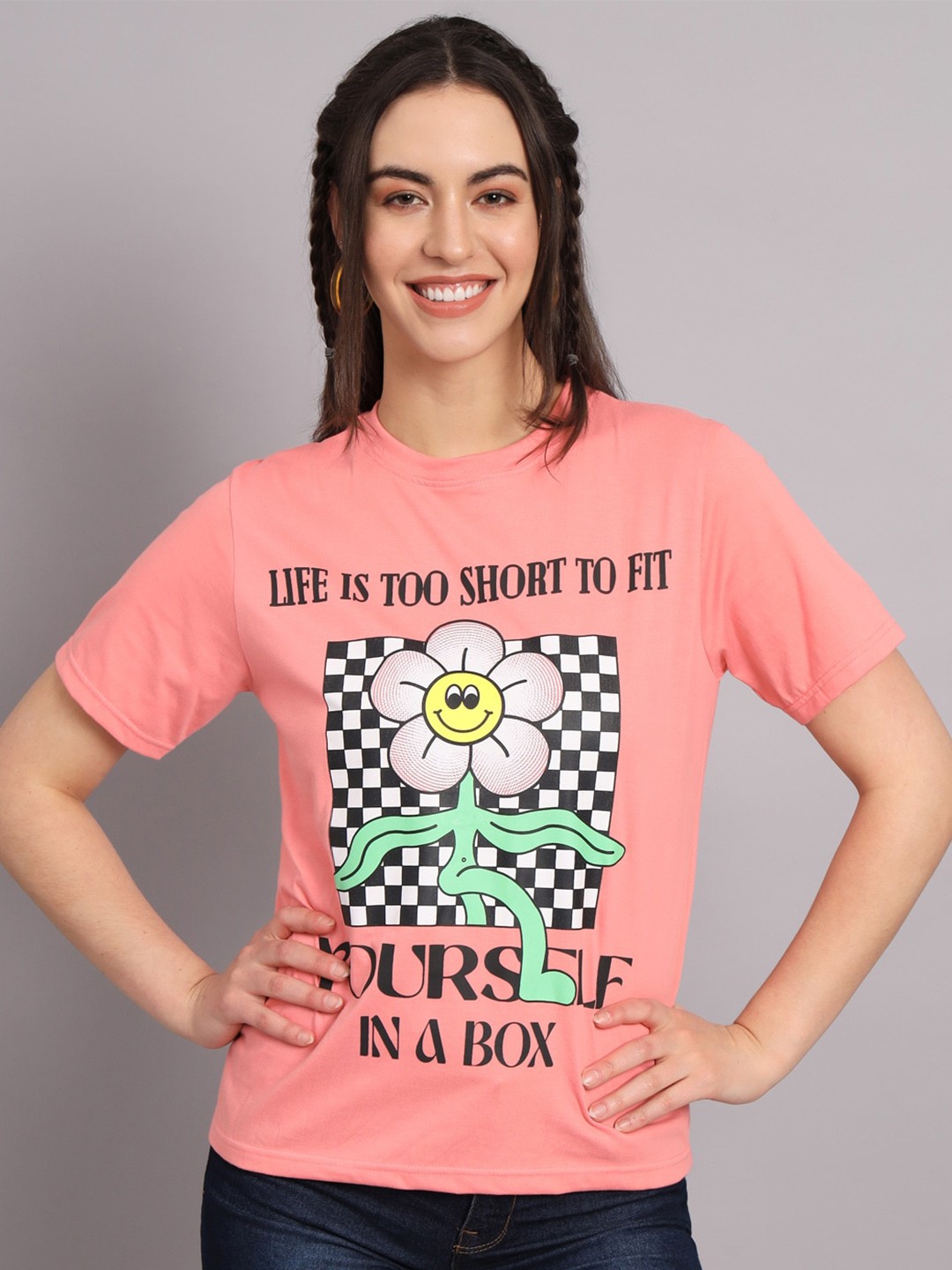 

The Dry State Pink Graphic Printed Loose-Fit Cotton T-shirt
