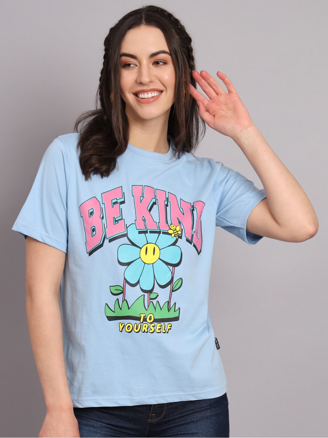 

The Dry State Blue Typography Printed Oversized Cotton T-shirt