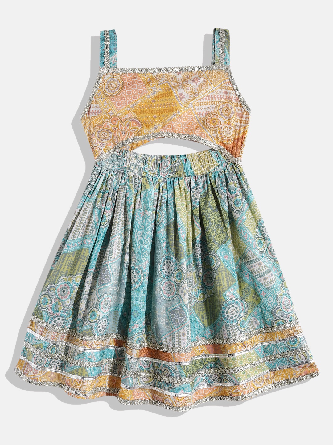 

Readiprint Girls Yellow & Green Printed Ready to Wear Lehenga Choli