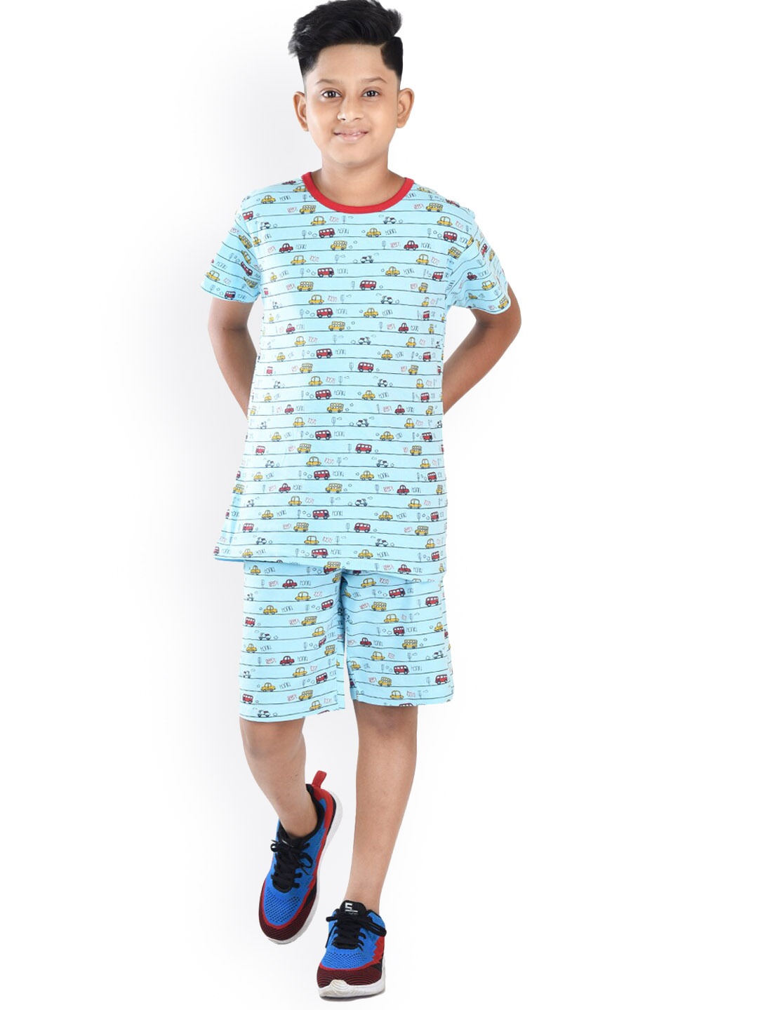 

Clothe Funn Boys Pure Cotton Printed T-shirt with Shorts, Blue