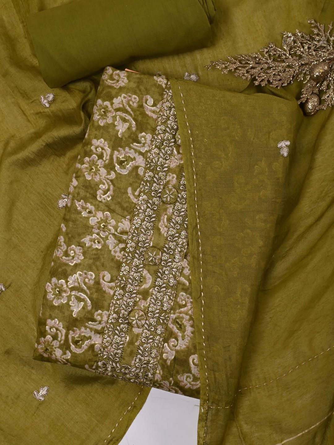 

Meena Bazaar Paisley Printed Unstitched Dress Material, Green